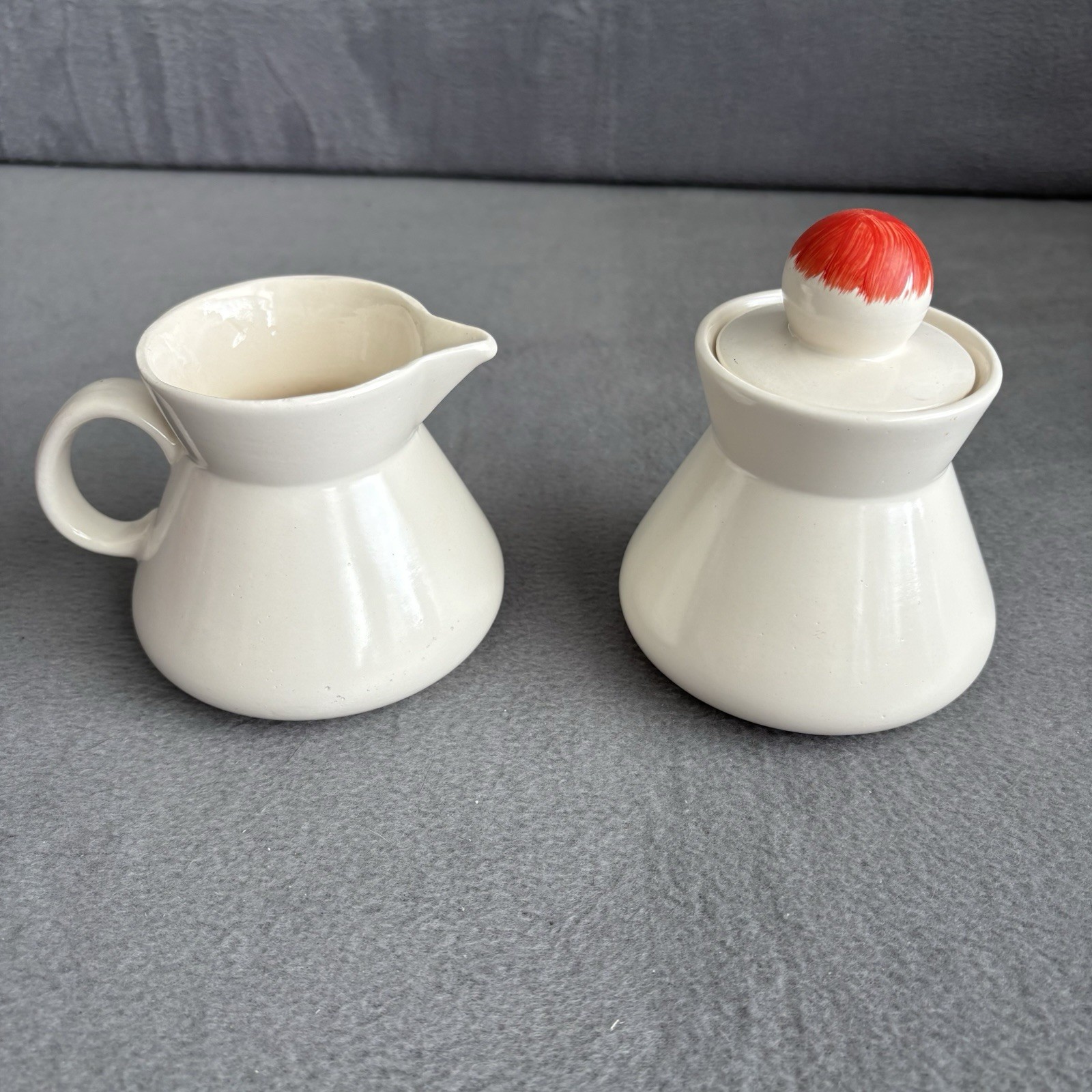 Apple Red Cream And Sugar Set Hand painted Vintage Dinnerware MCM Handmade
