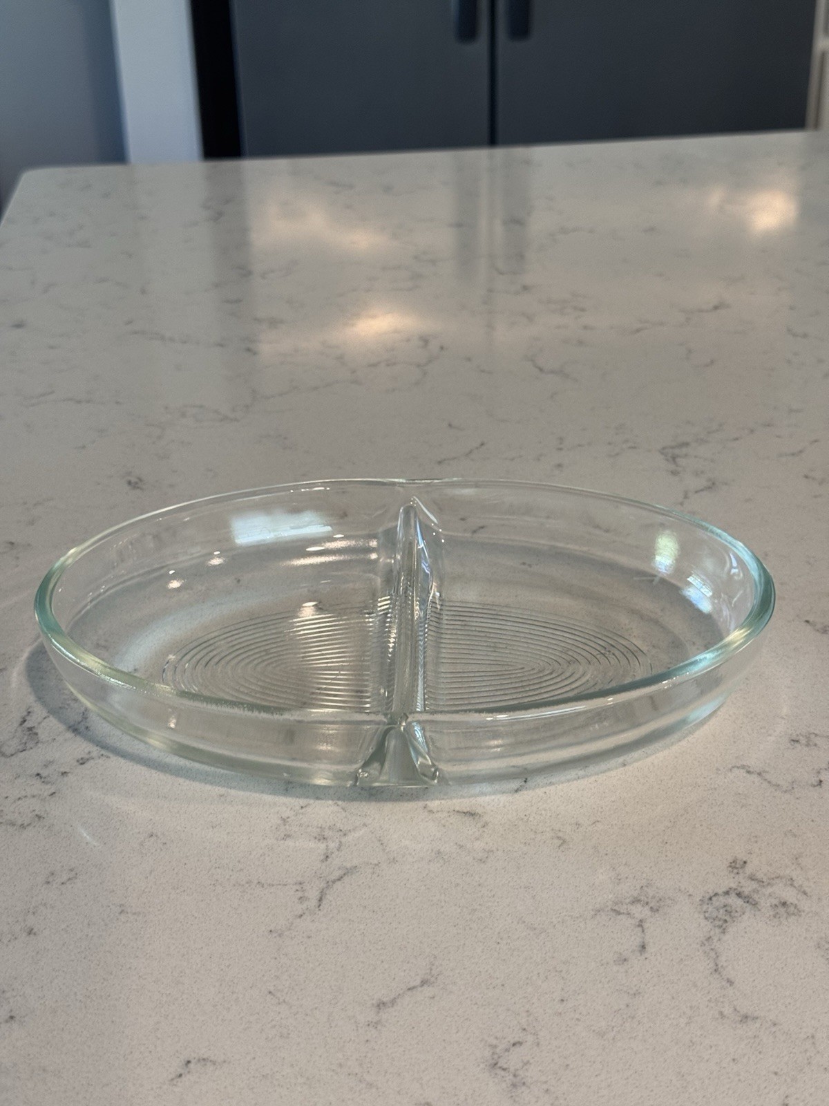 Vintage Glasbake 558 Divided Glass Baking Relish Serving Ribbed Dish Made in USA