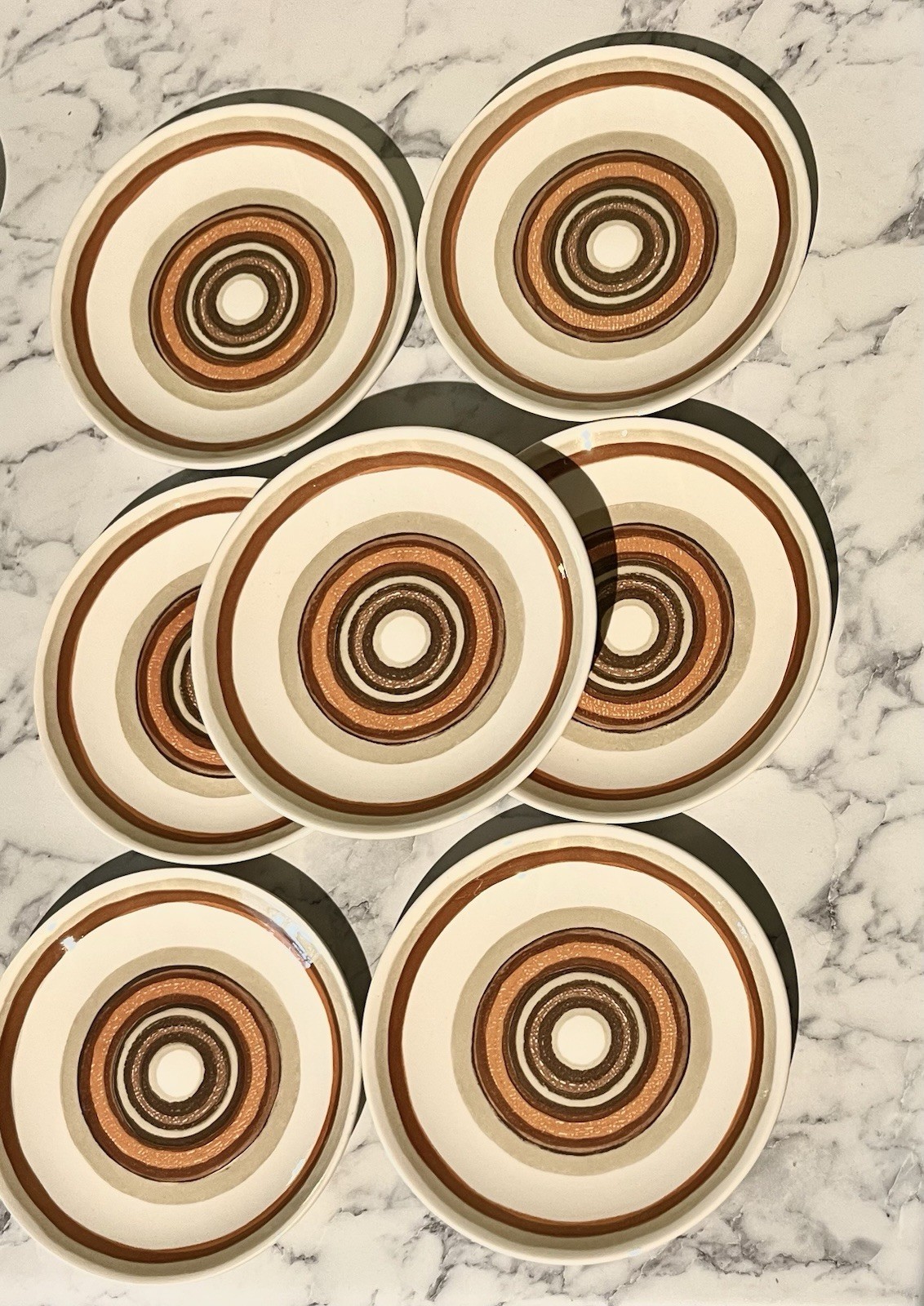 Set Of 7 Royal China Santa Fe Cavalier Ironstone Bullseye MCM Plates Retro USA