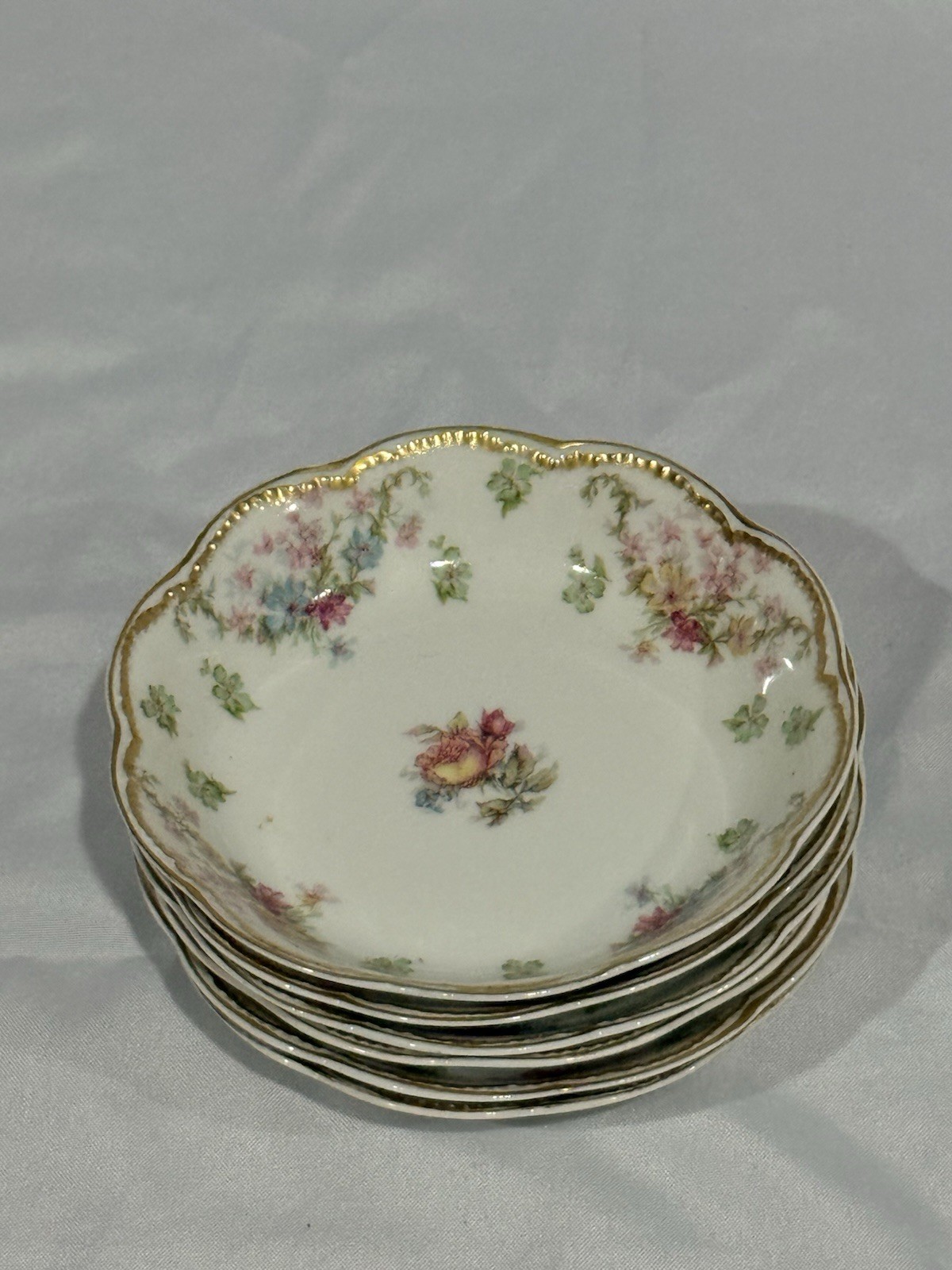 Set of 6 Antique Haviland & Co. Limoges France Floral Berry Bowls
