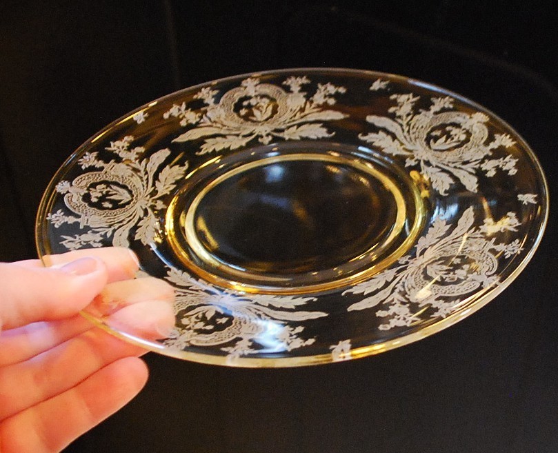 Vtg Set 10 LA FLEURE YELLOW 7.25″ Glass Lunch Plates Deco 1920 TIFFIN FRANCISCAN