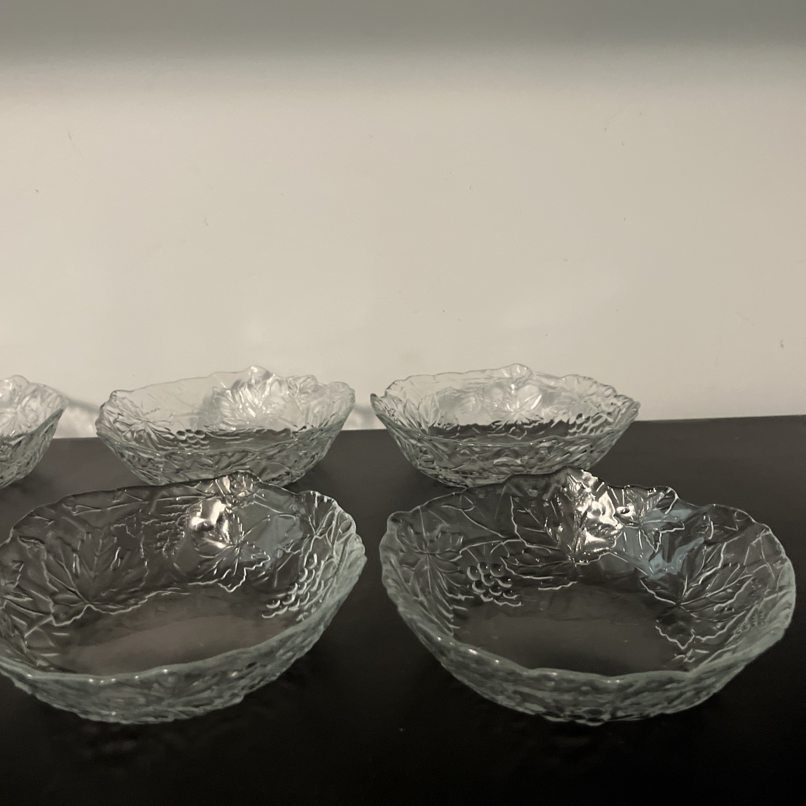 8 Mallory Vintage Clear Glass D’Arques Cereal Bowls Cristal Grapevine Durand