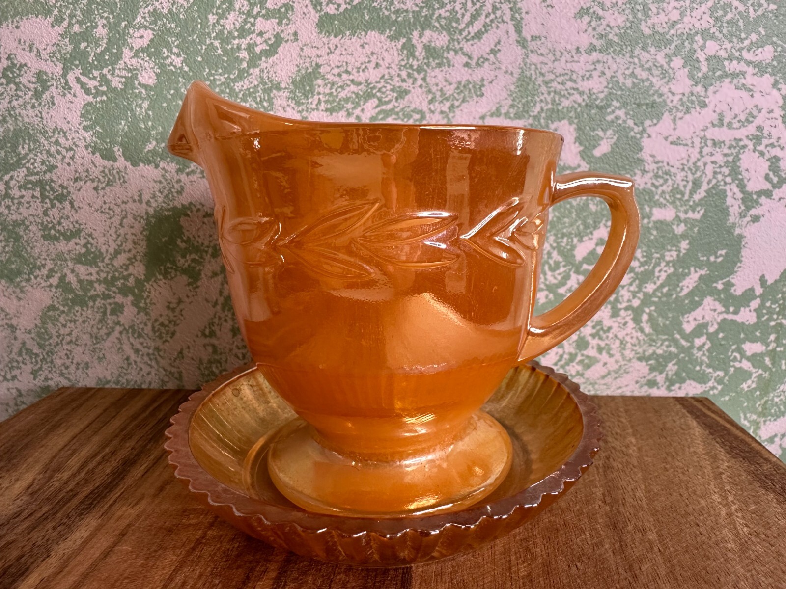 Vintage Anchor Hocking Fire King Peach Lustre Creamer and Sugar Set No Saucer