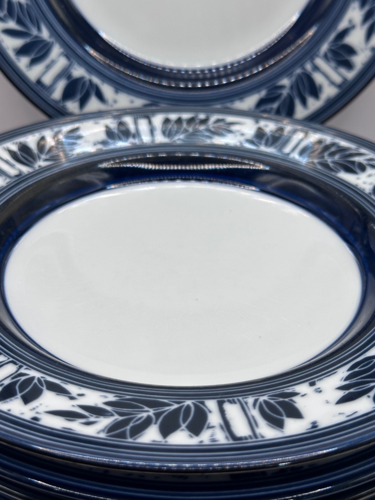 Set of 10 Ceylon by Dansk Bread and Butter Plates 7.25″ Royal Blue Leaves Japan