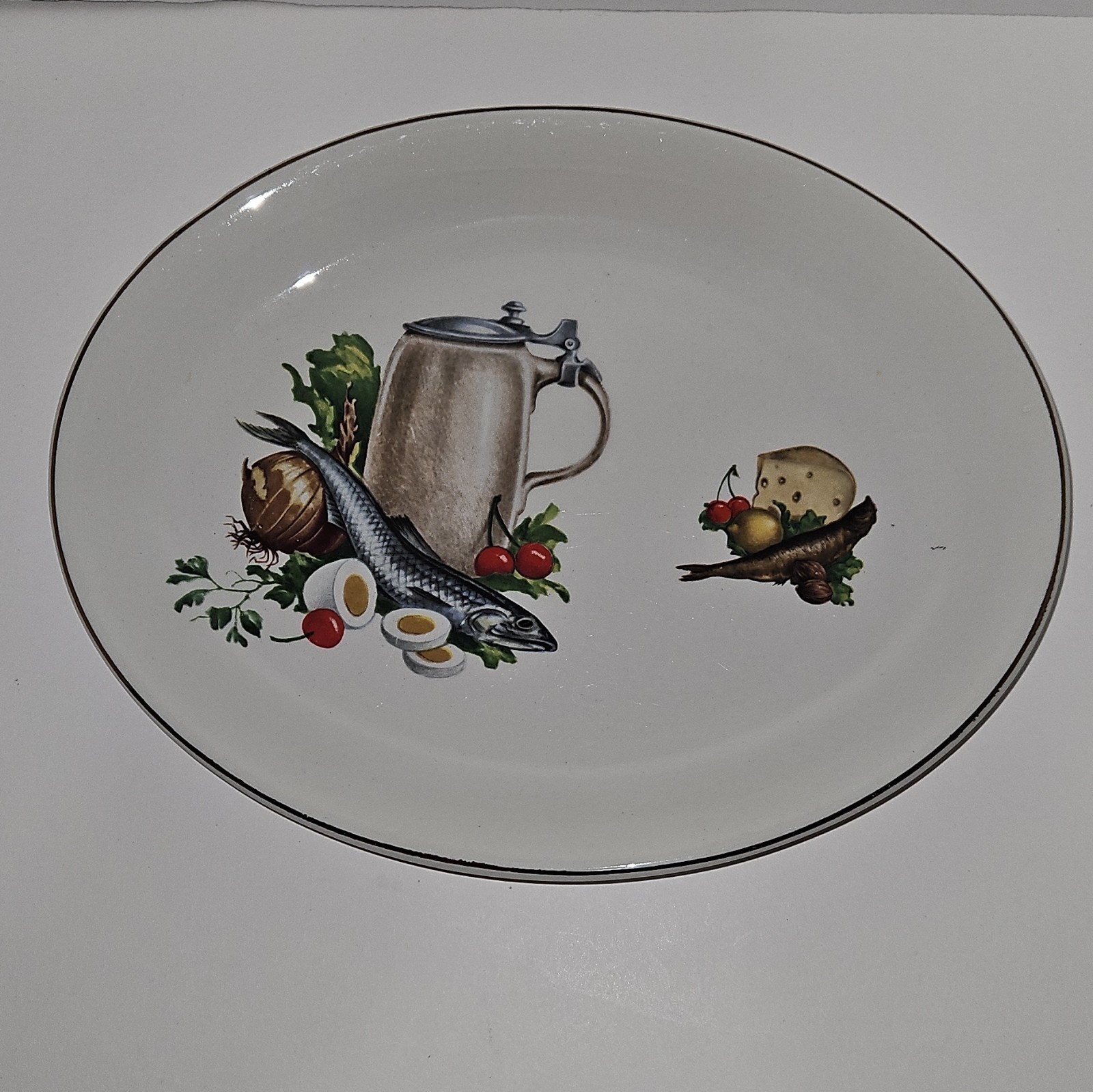 Broadhurst Bros Burslem Oval Ceramic Platter White Food Pattern Glossy