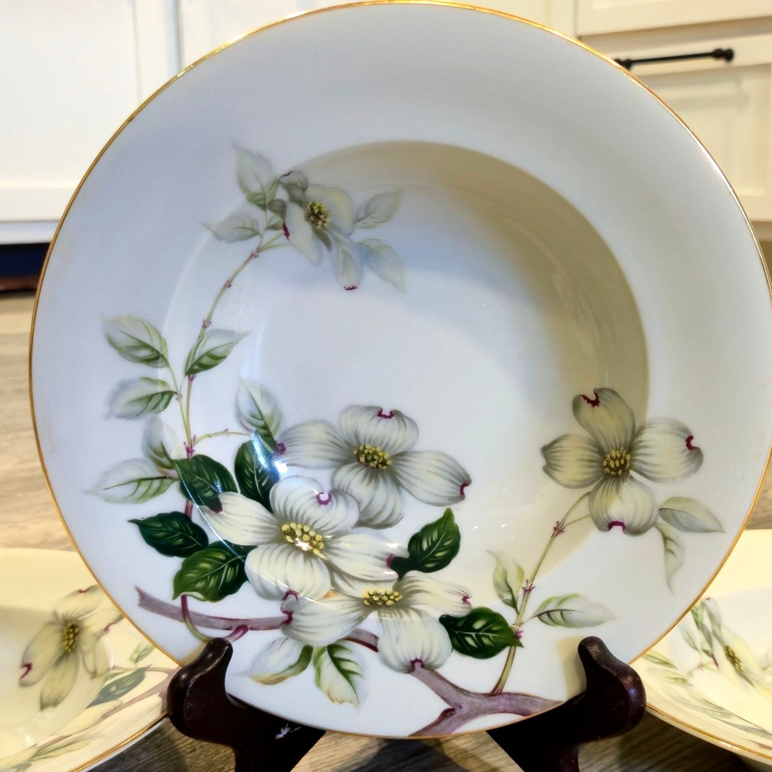 Vintage Dogwood floral Rimmed Soup Bowls Livonia Meito made in Occupied Japan x4