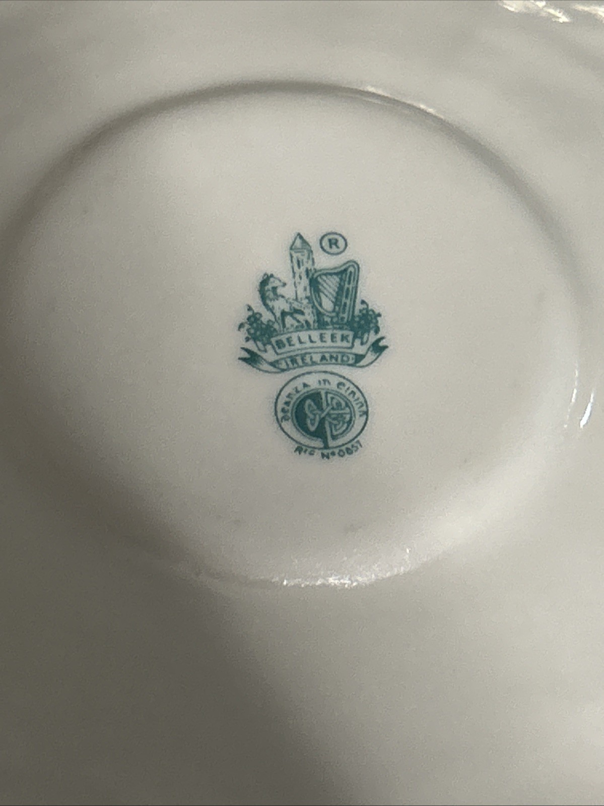 Belleek ~ Ireland ~ “Shell” Pattern Yellow Lustre Cup & Saucer ~ 6th Mark ~ Mint
