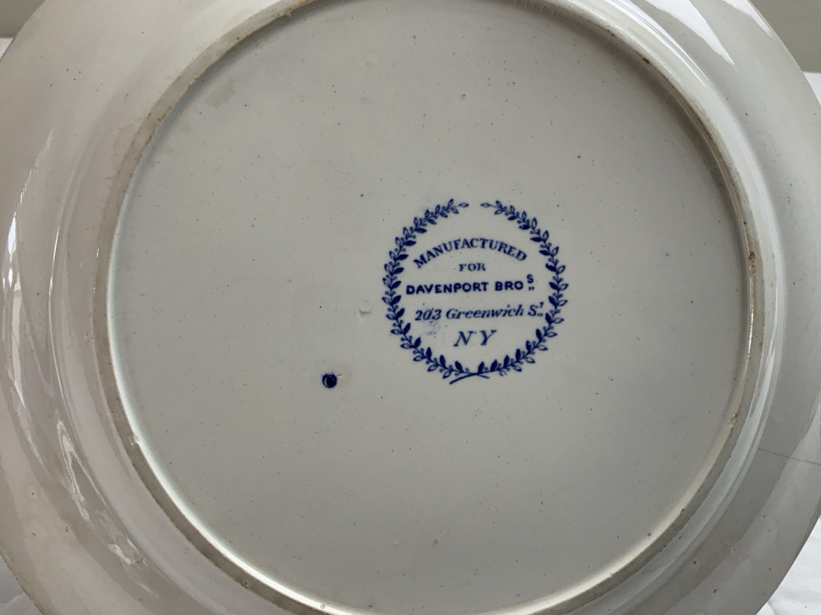 Antique Blue Transferware Dinner Plate, UK,, Grecian Lady & Castle, Davenport