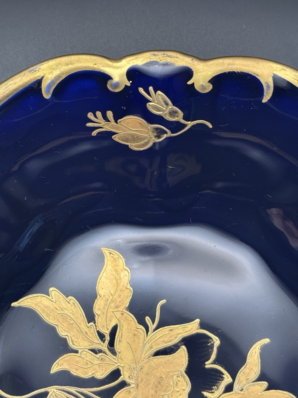 Jlmenau Graf von Henneberg Echt Kobalt Footed Bowl Cobalt Gold Germany 10.25”
