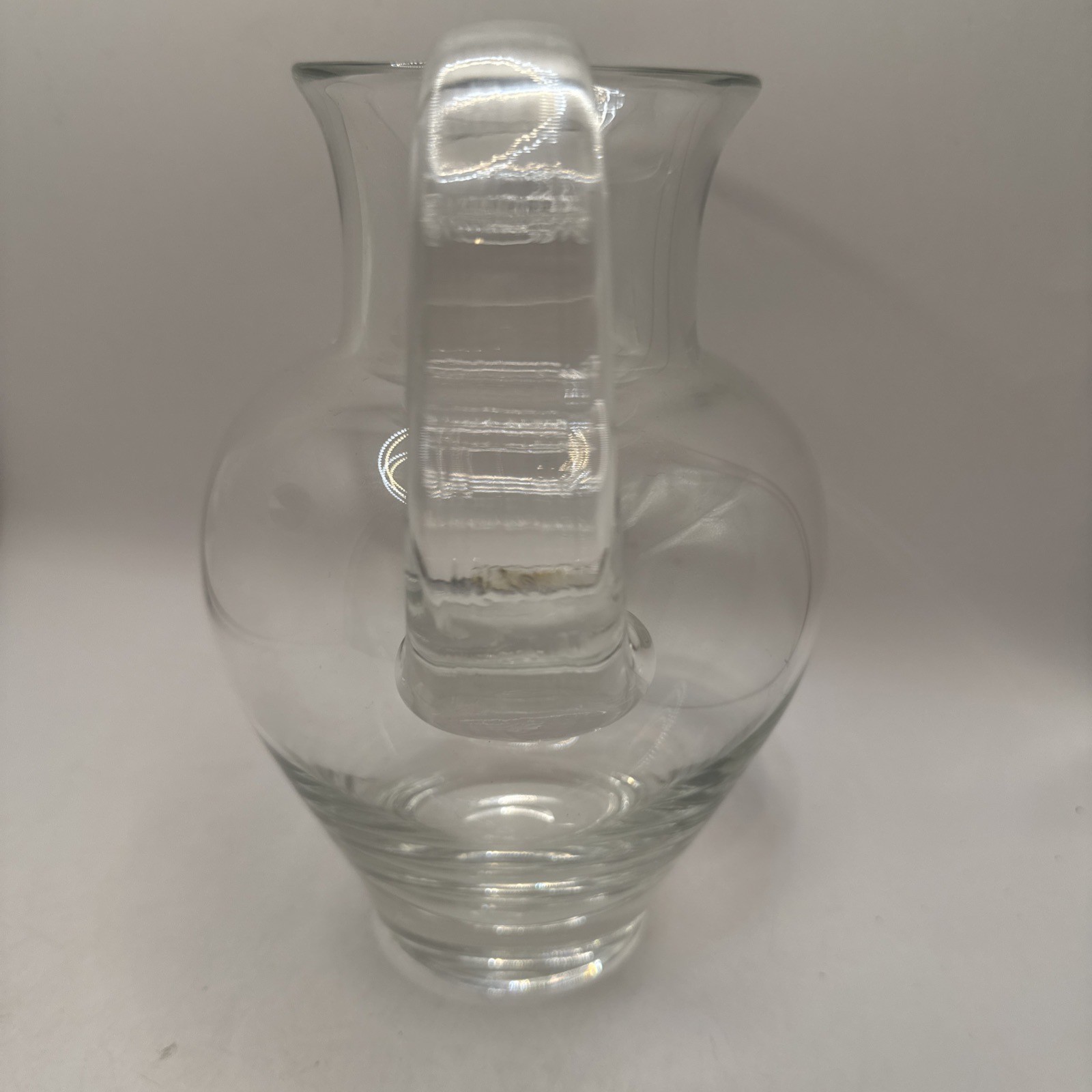 Vintage Blenko Style Clear Hand Blown Glass Pitcher 9″ High Polished Pontil Base
