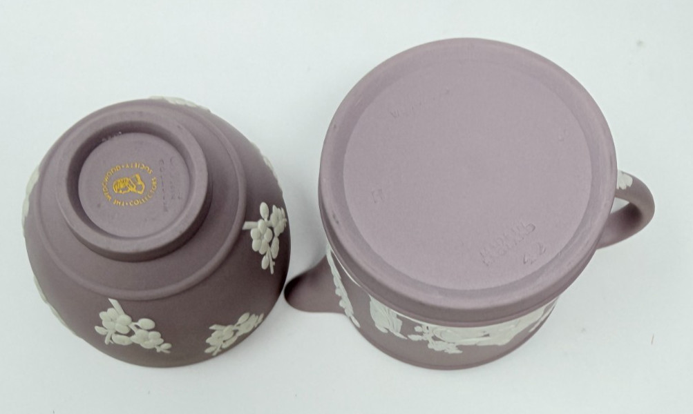 Wedgwood Lilac Jasperware Creamer And Open Sugar Bowl
