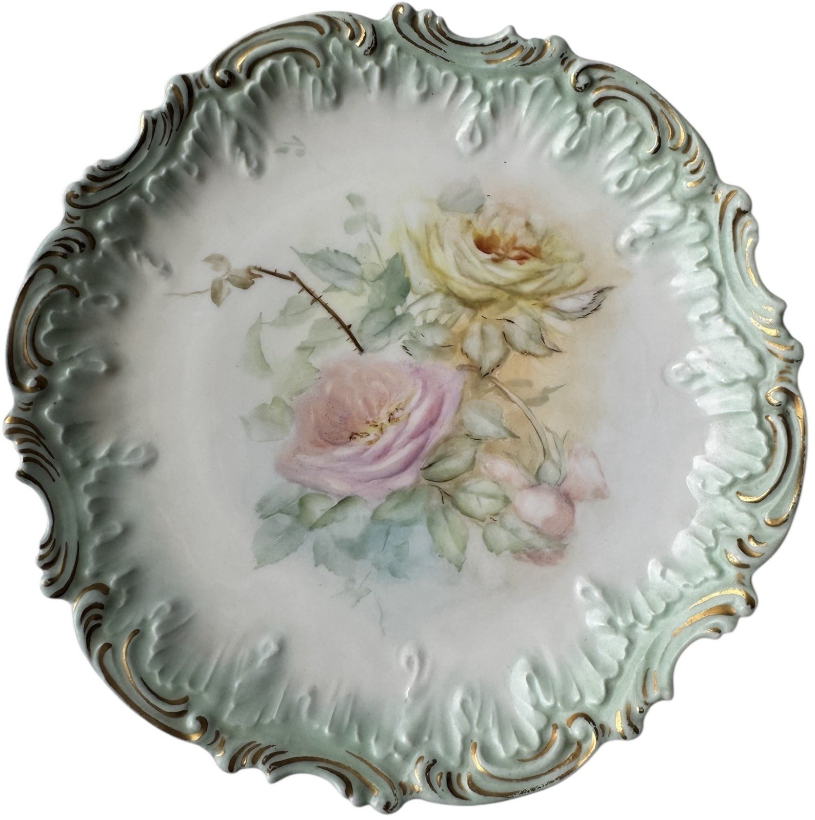 Antique Limoges France Plate Set 4 Hand Painted 1899 Scalloped Embossed Floral