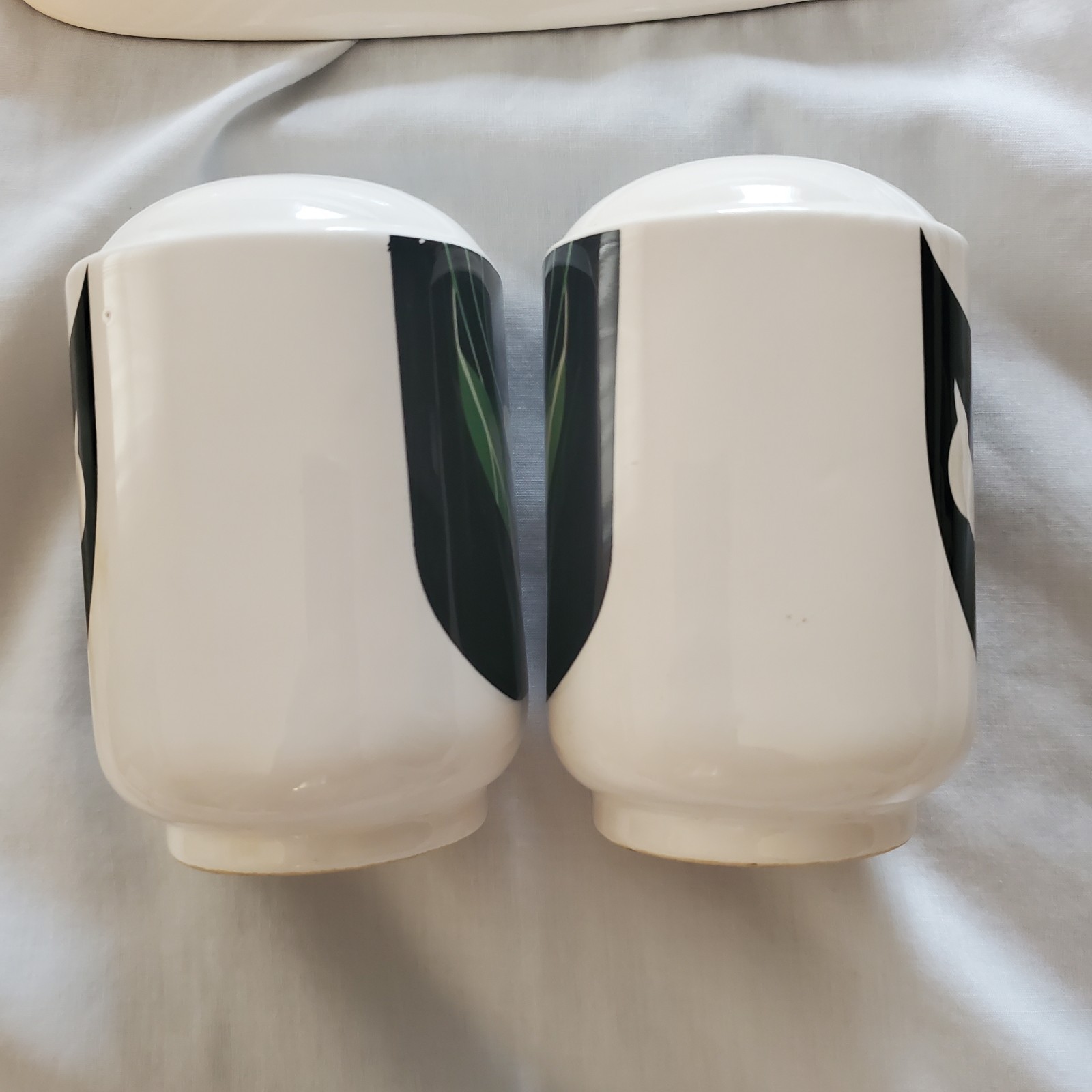 Sango Black Lilies Quadrille Covered Butter Salt Pepper Set 1984-1994 Scarce Lot