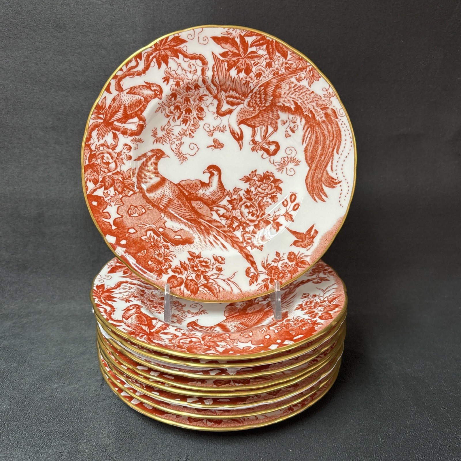 Royal Crown Derby RED AVES ~Older Scalloped ~ Bread Plate 6 1/4 Inches