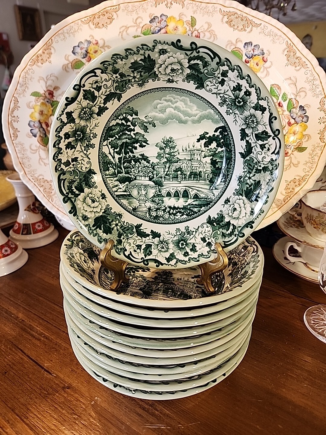 2 Green Transferware British Heritage Earthenware 7″ Bowl Legend New