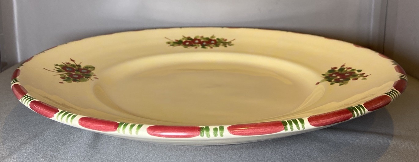 Crate Barrel Lamas Hand Painted Round Floral Terracotta Pottery Platter Italy 14
