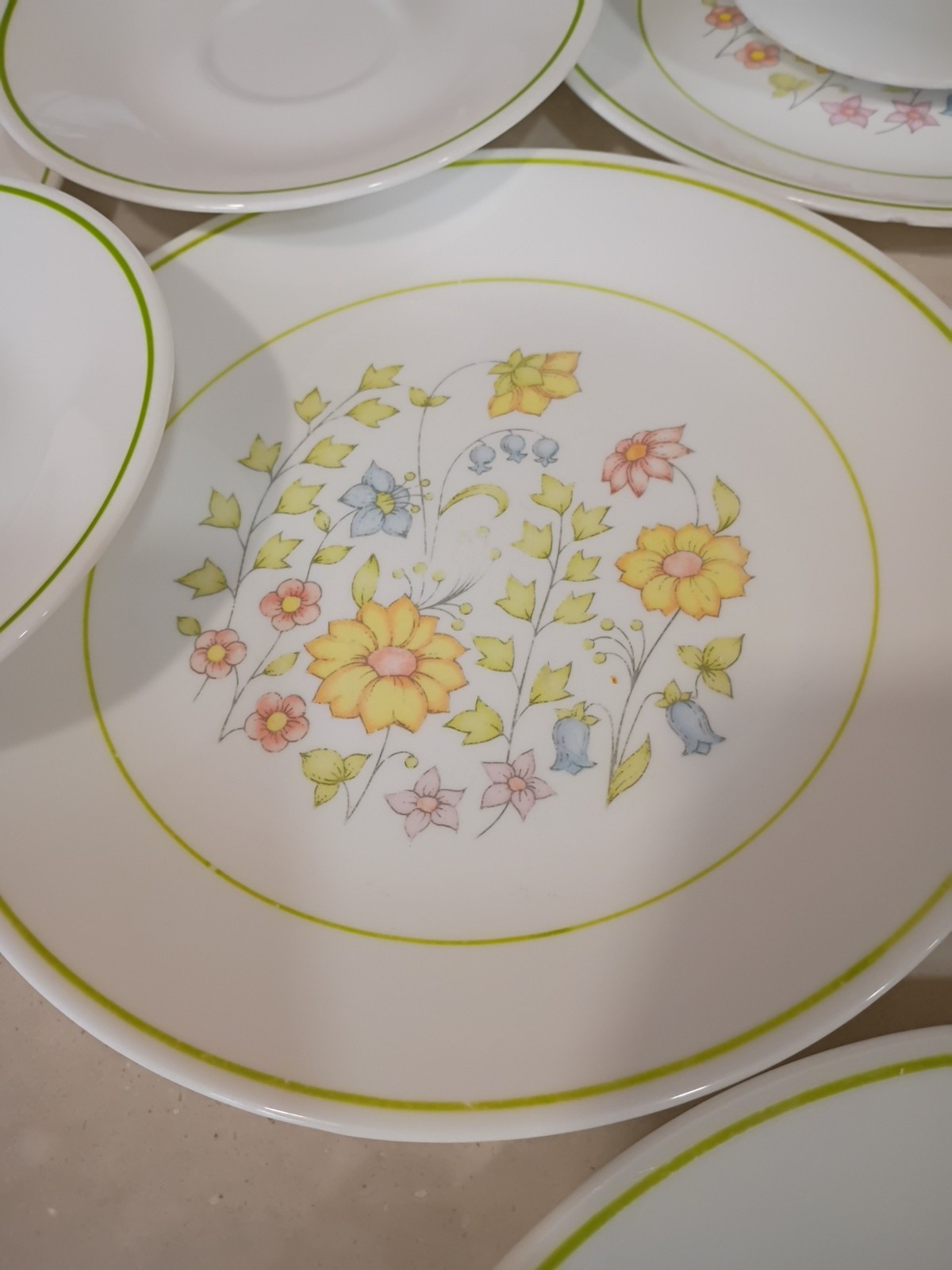 12 CORELLE DISH Lot Spring 5 Salad PLATES 1 Bowl 5 Saucers 1 Tea Coffee Cup
