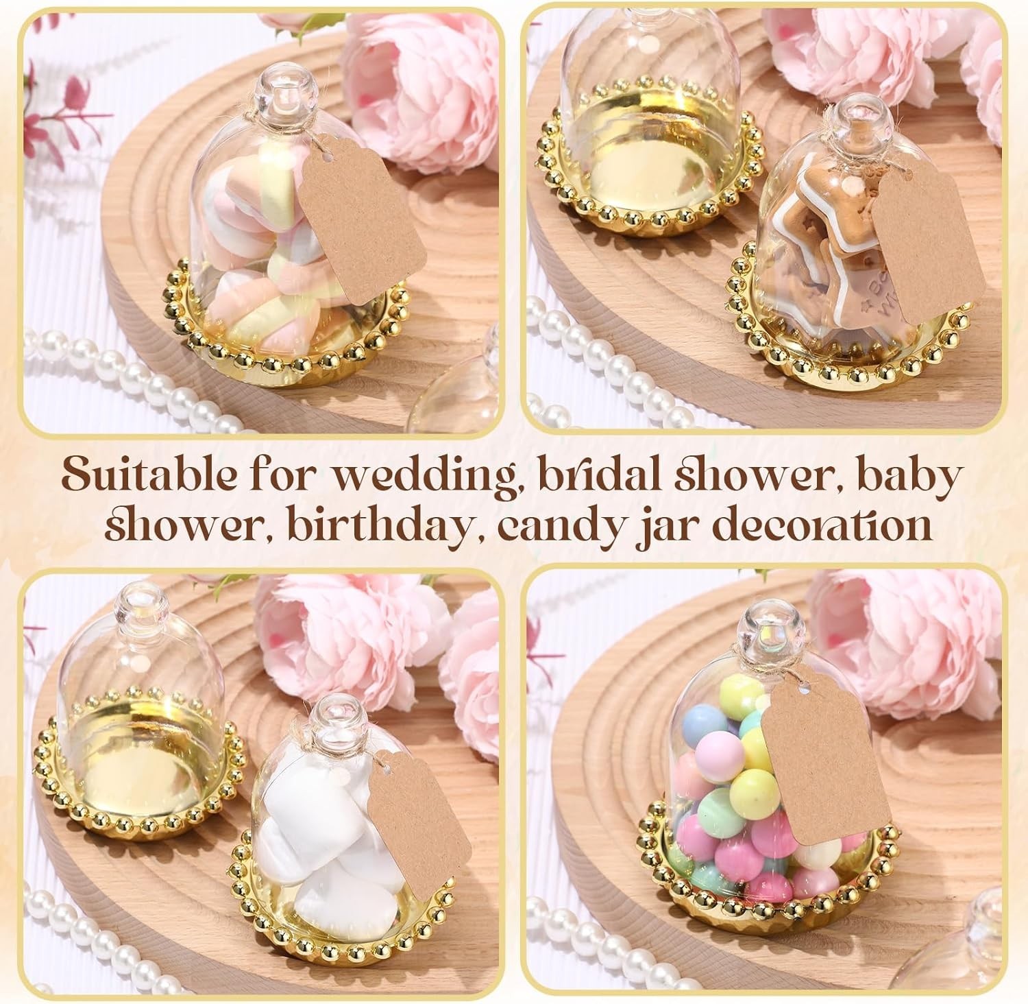 24 Pack 4″ Gold Crown Jar Candy Container Favors with Dome for Wedding, Brida…