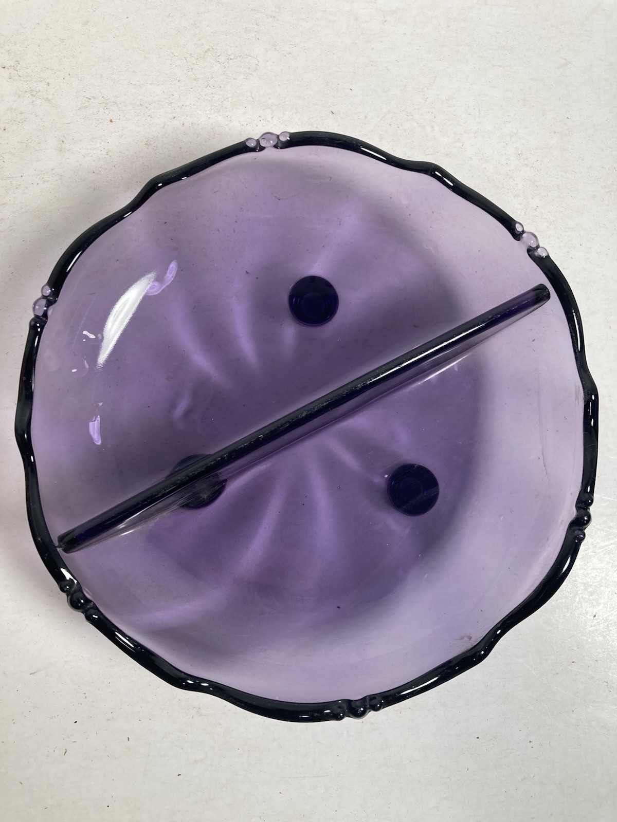 Vintage Purple Glass RELISH Dish, Divided Server, “footed”,condiment, irradiated