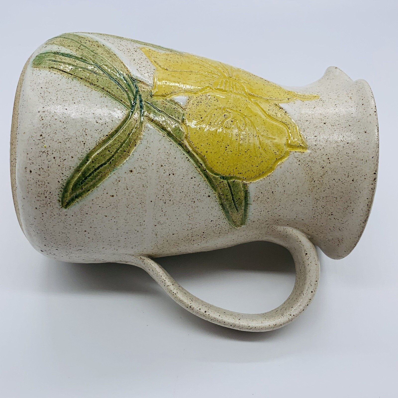 Vintage Studio Art Pottery Pitcher Yellow Flower Signed By Artist 7”T 5”W