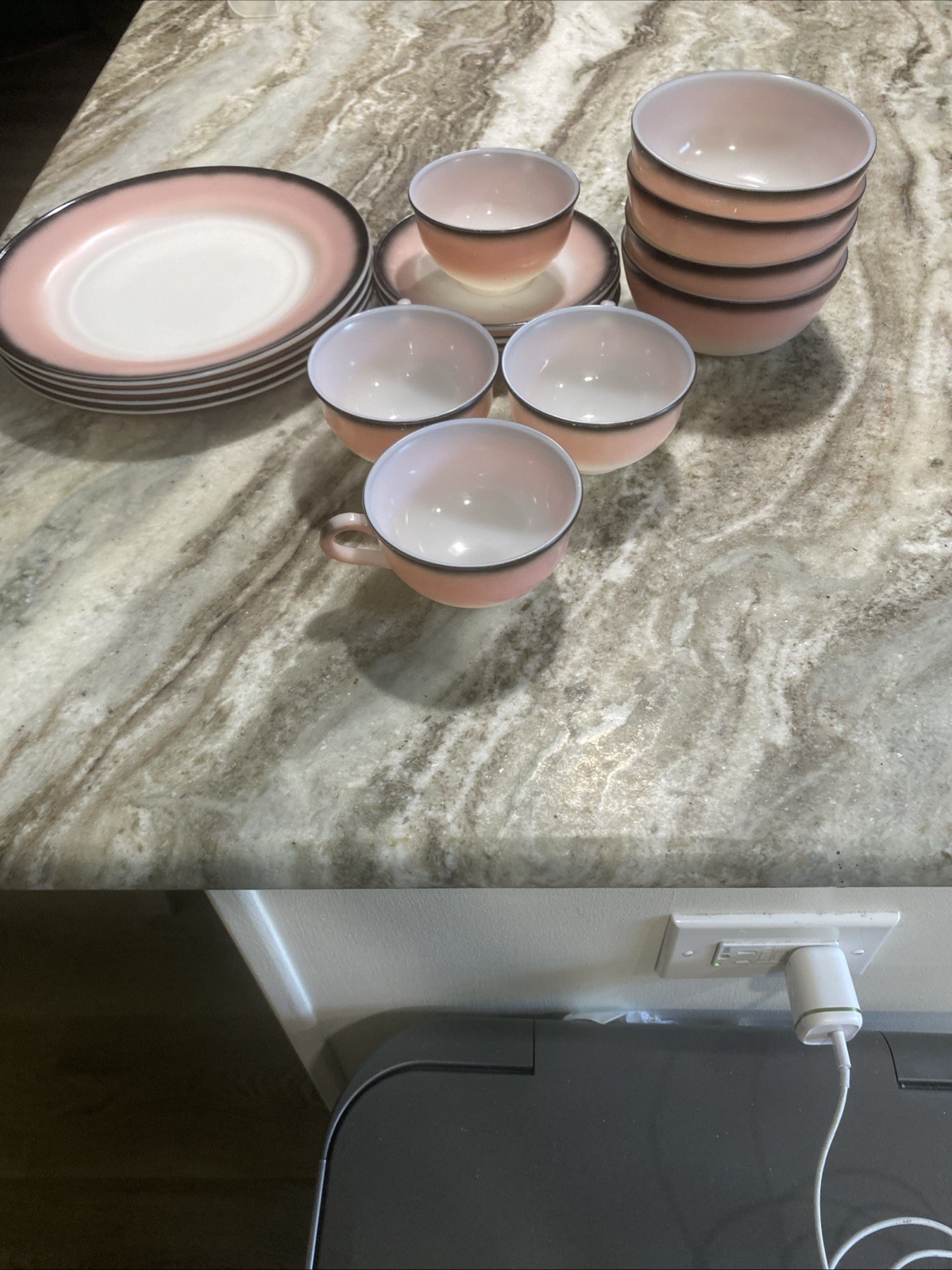 Hazel Atlas Pink Black White Ovide Set For 4