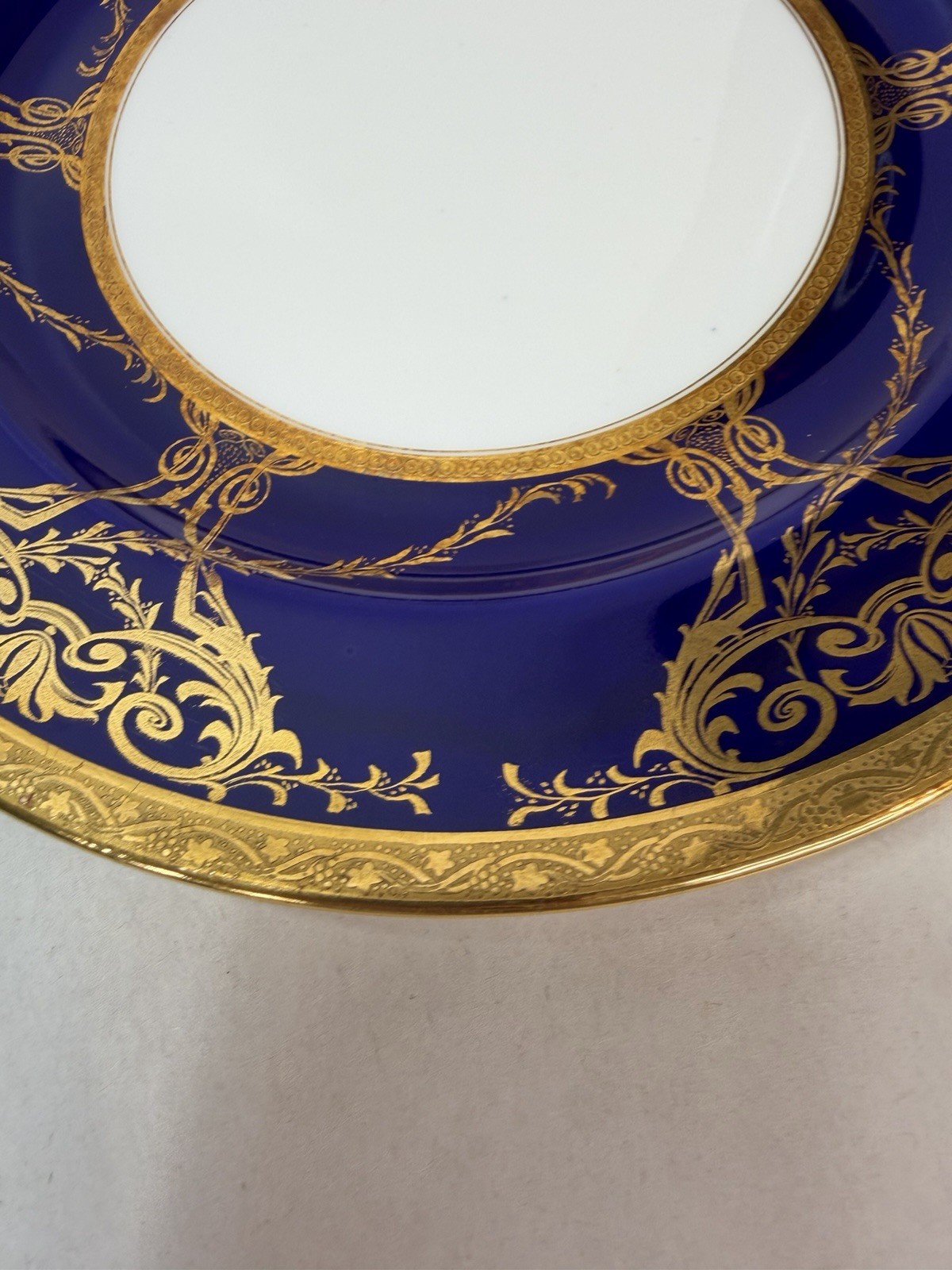 Antique Minton Porcelain 2 Dinner Plates w Raised Cobalt Blue Gold Rim 10 1/8 in