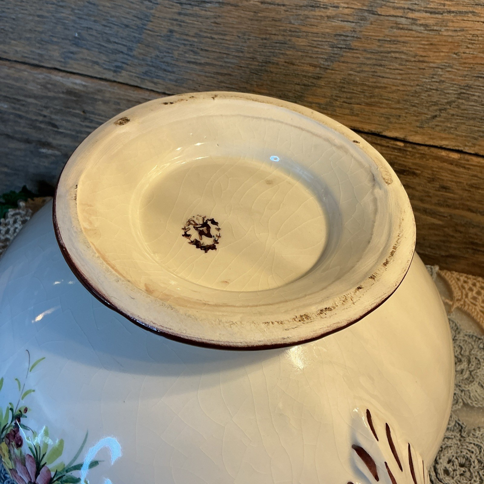 Vintage Italian Ceramic Centerpiece Bowl Capodimonte Style Floral 12” Crown N