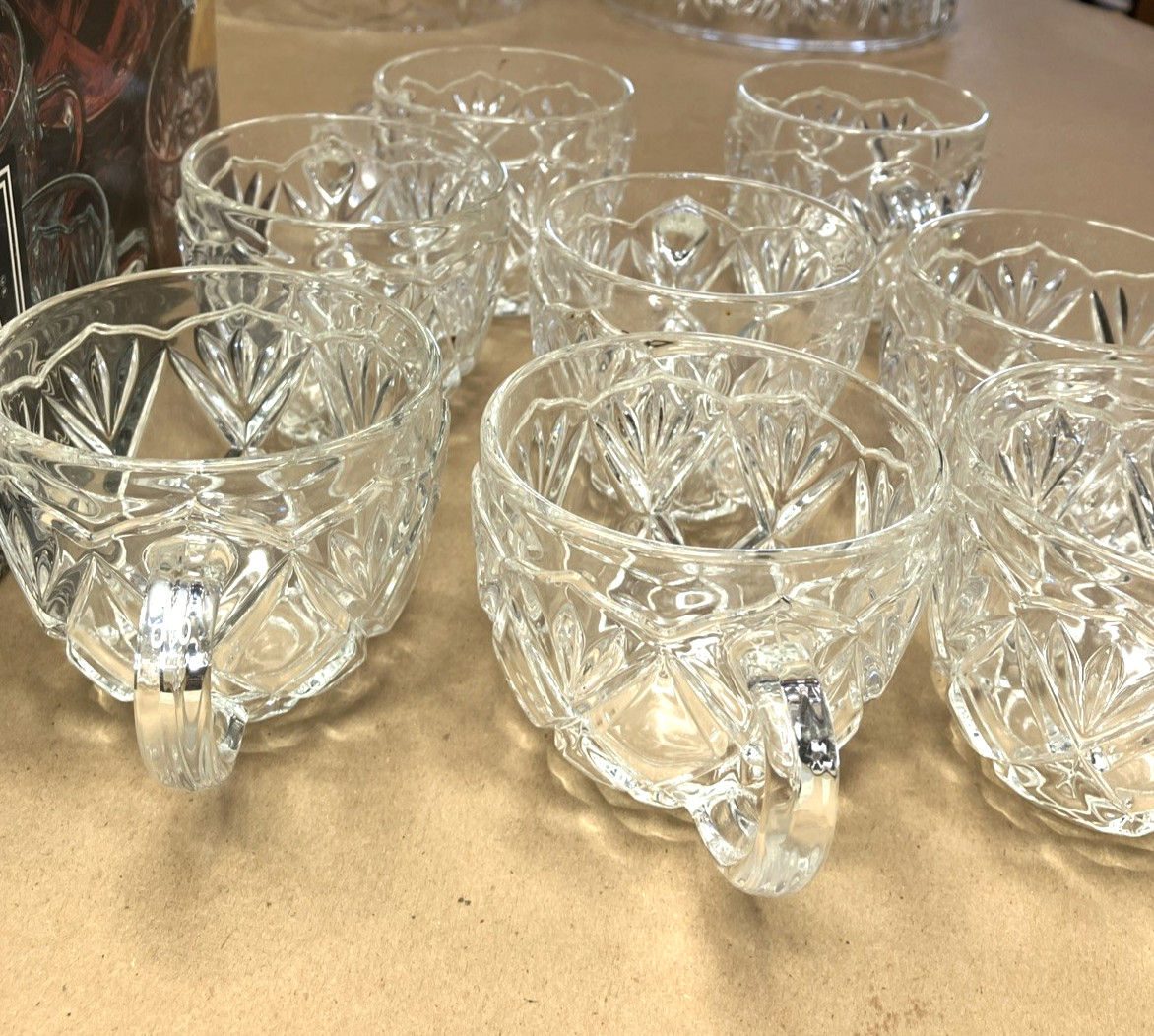 Mikasa Roxborough 9 Pc Punch Bowl Set Crystal Glass w/ Box SA809