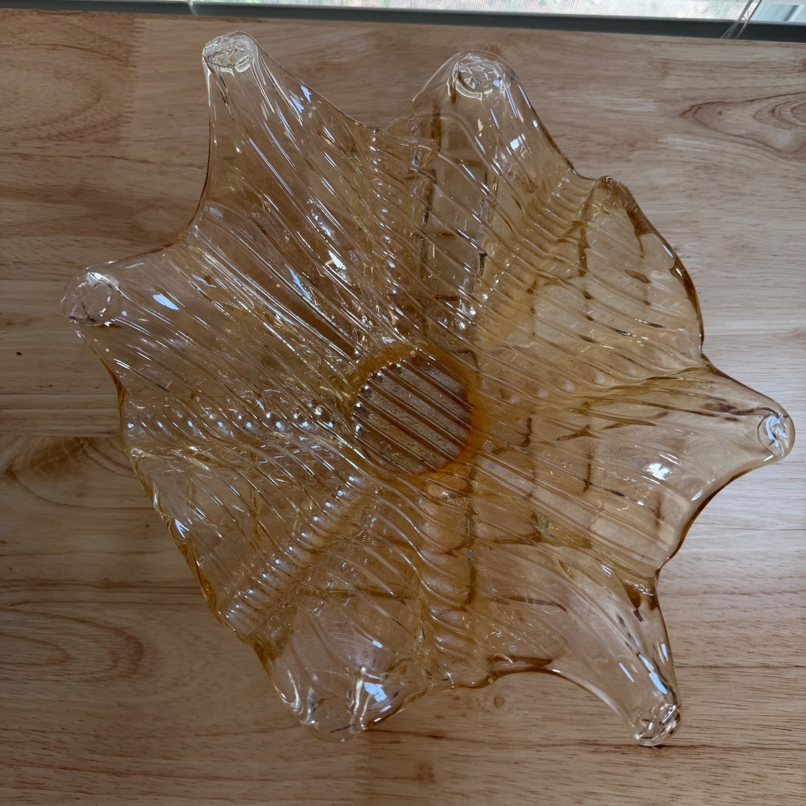 Vintage Antica Cristalleria Hand Blown Champagne Italian Art Glass Flower Bowl