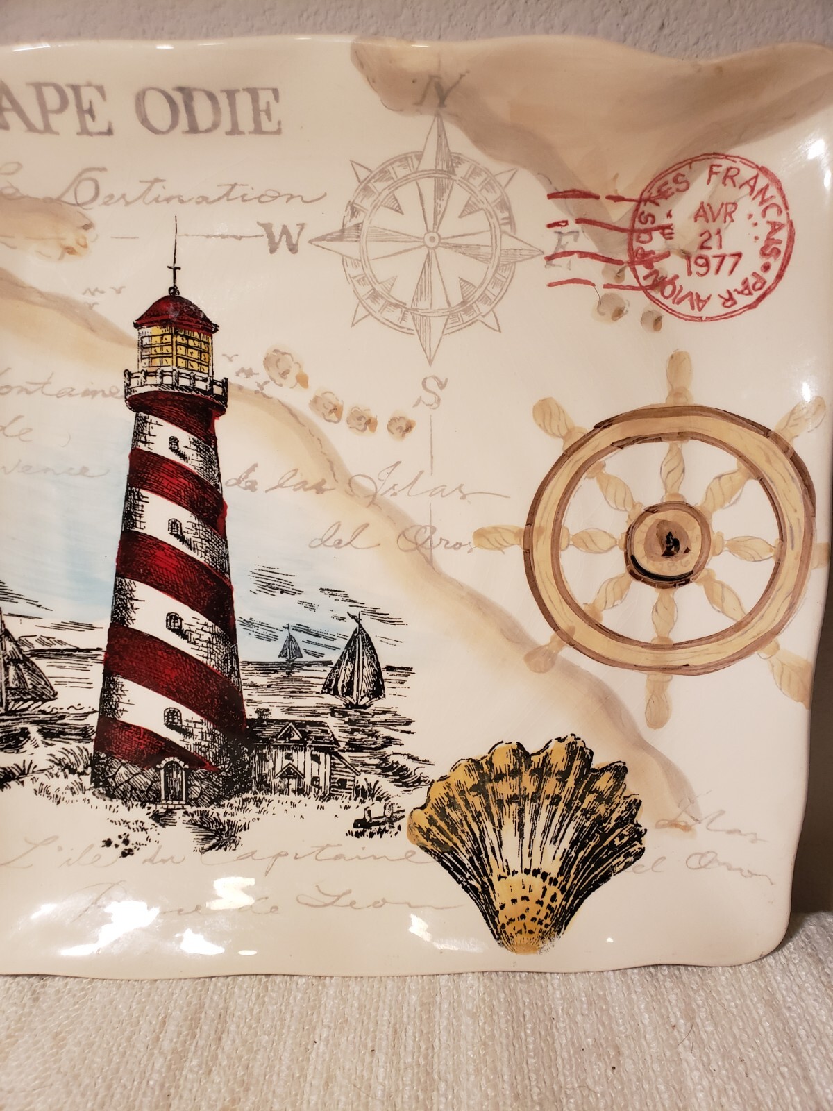 MAXCERA RED LIGHTHOUSE Square Serving Platter 10.5 Inches