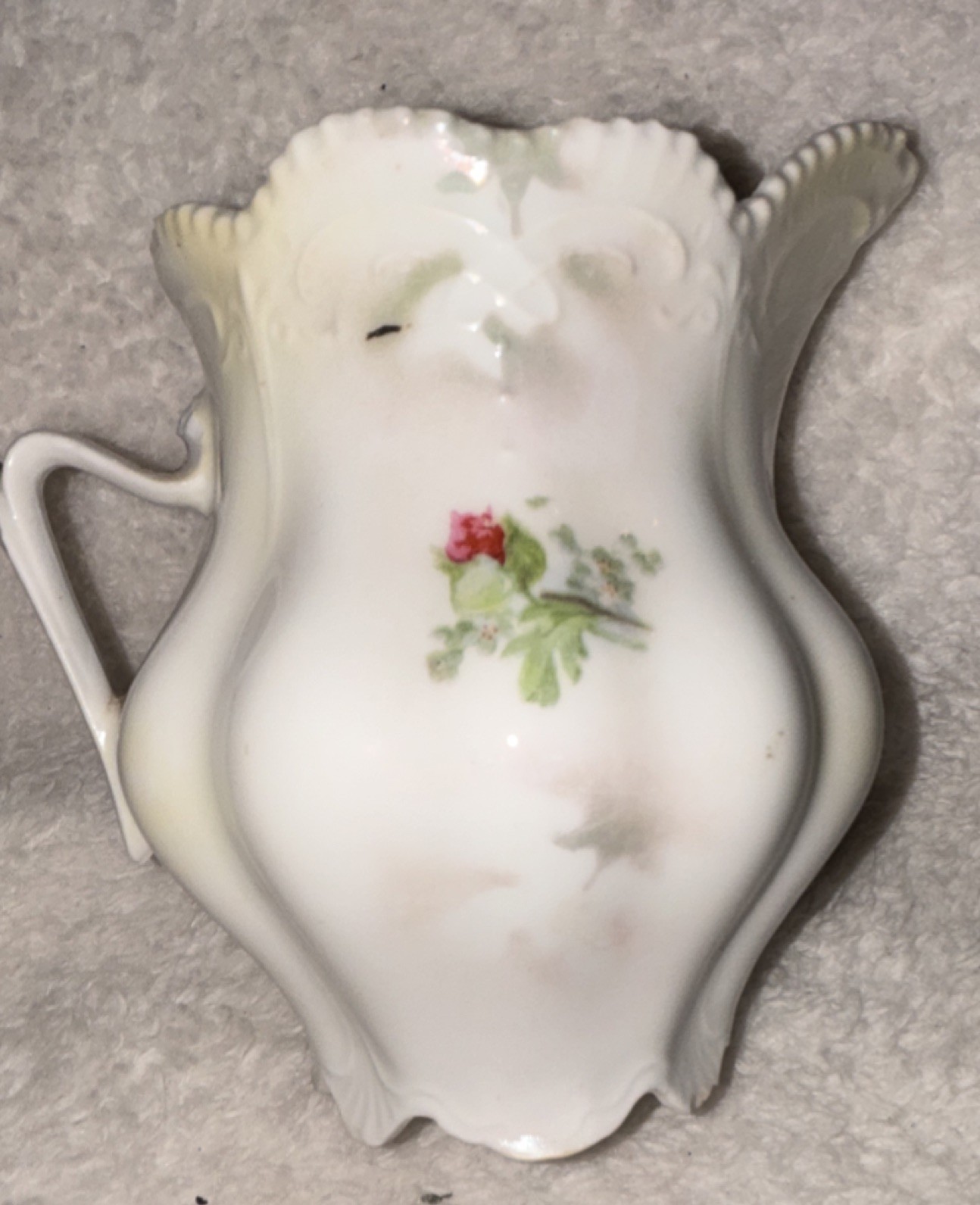 Porcelain Floral Creamer Pitcher Handled White/Pink/Green Glossy Germany