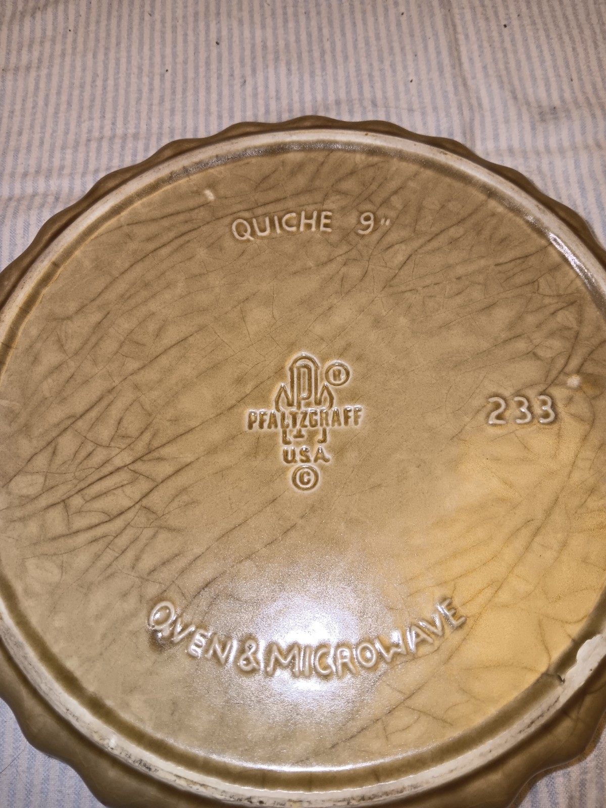 Vintage PFALTZGRAFF Folk Art Quiche / Tart Dish Beige & Blue #233 9″x1.5″