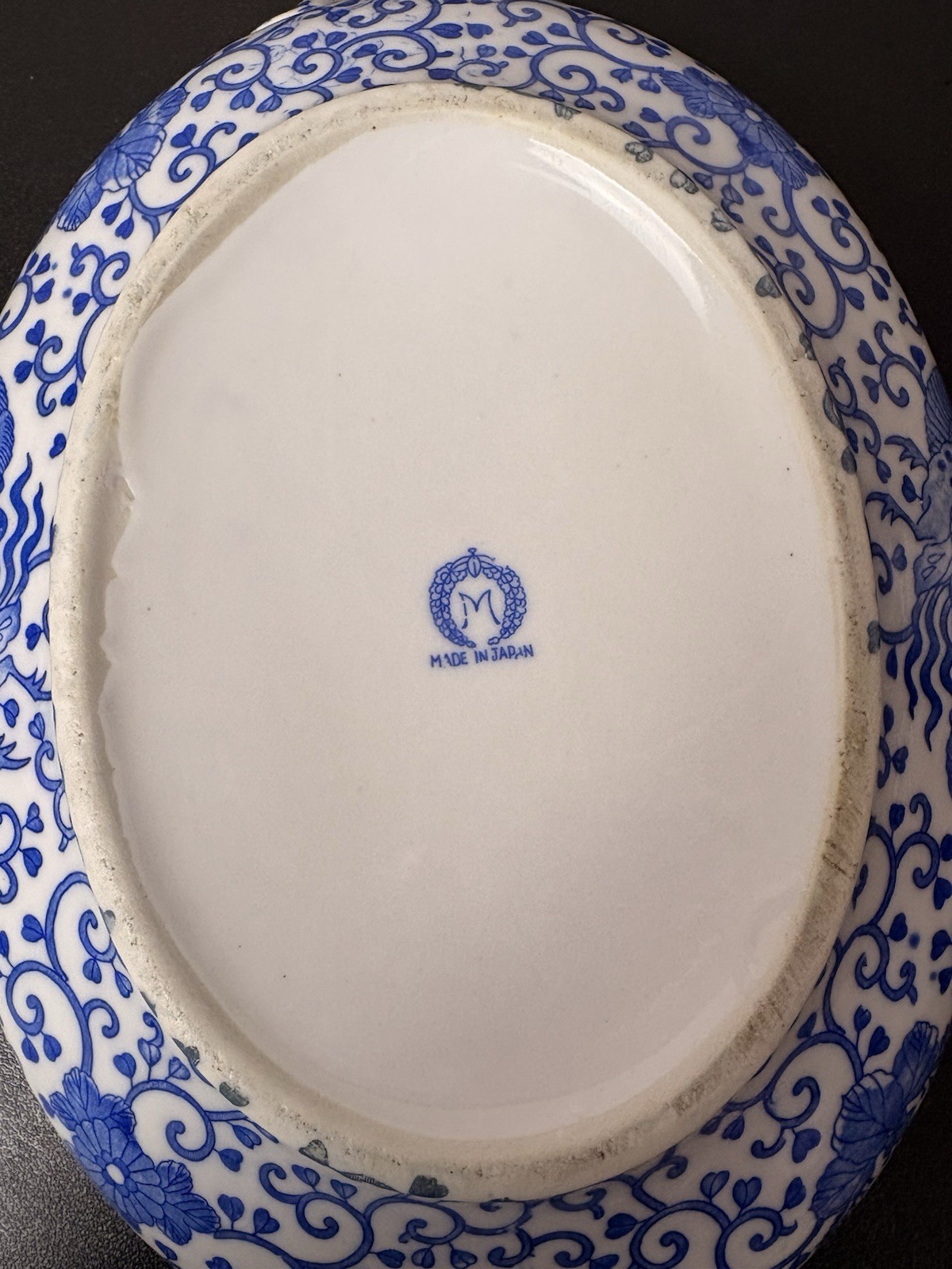 Blue & White Floral Oval Casserole Dish 9 in Glossy Finish.