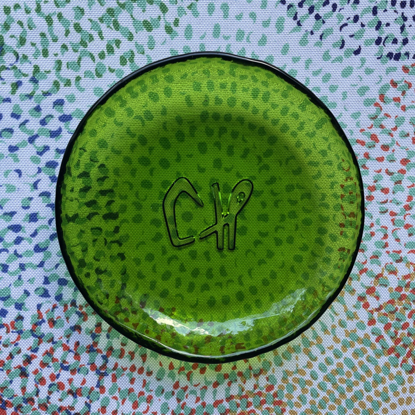 C H Dark Green Vintage Glass Plate Dish For Trinkets/Jewelry No Chips Or Cracks