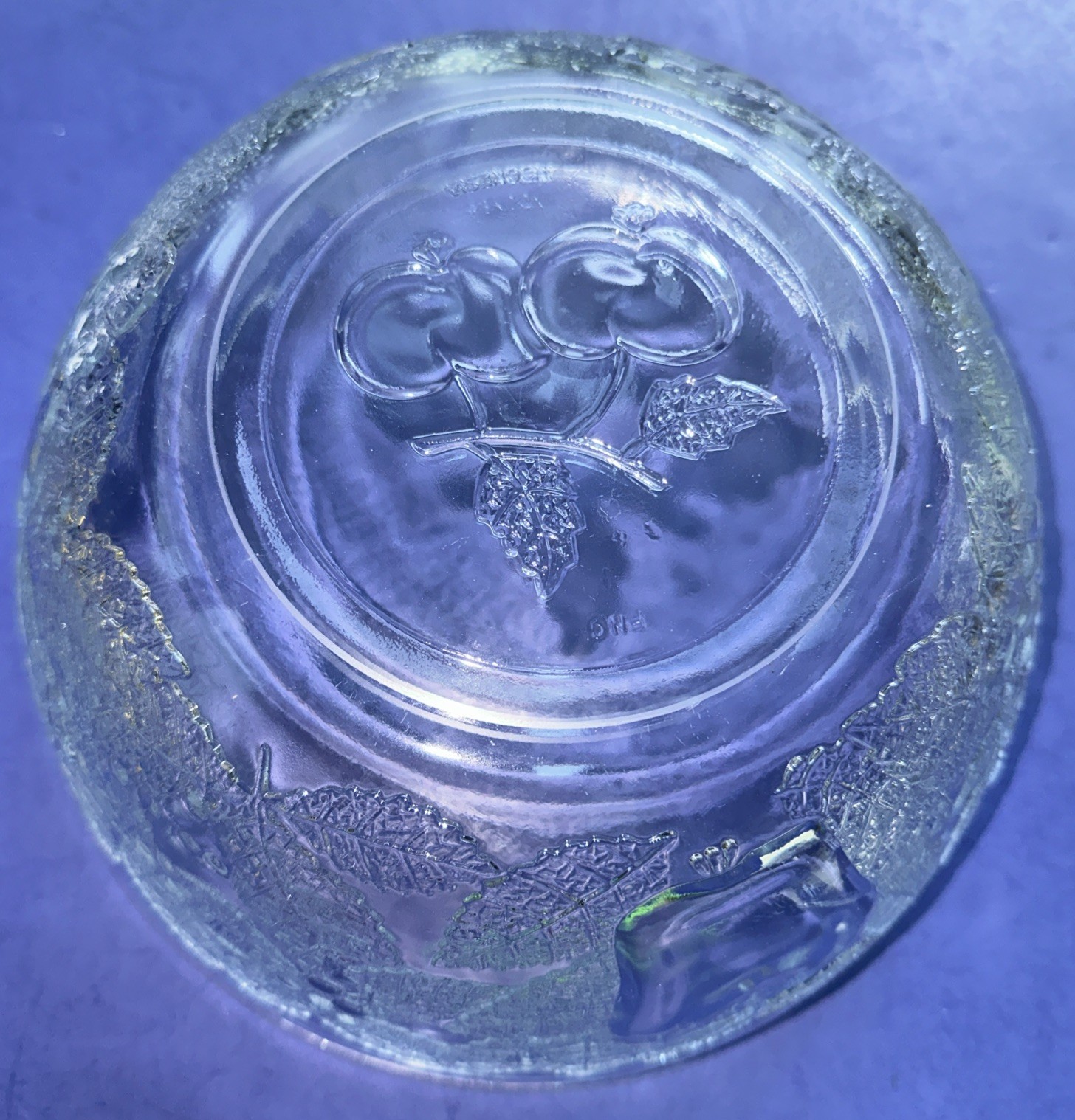 VTG KIG FNG INDONESIA 10” CLEAR PRESSED GLASS FRUIT SERVING BOWL CHERRY