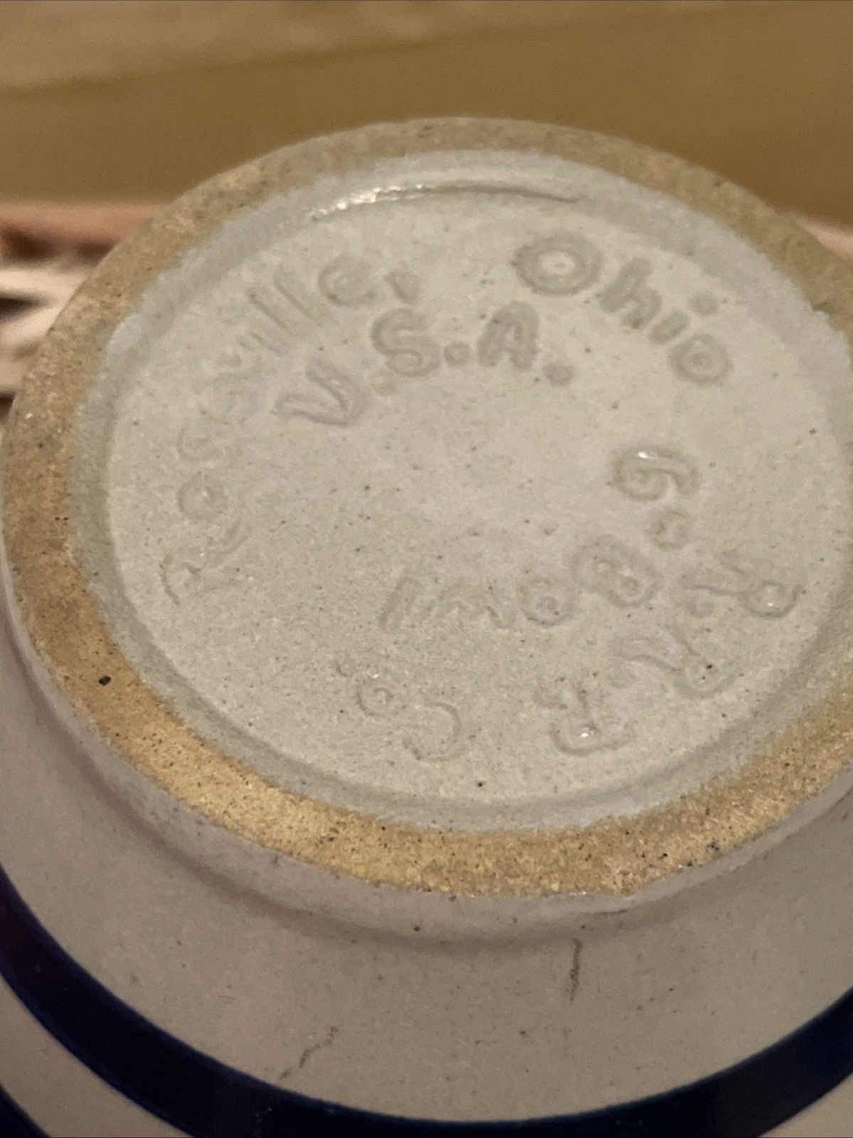 Vintage RRP Co Mixing 6” BOWL Roseville Ohio USA Blue Stripe Stoneware Pottery