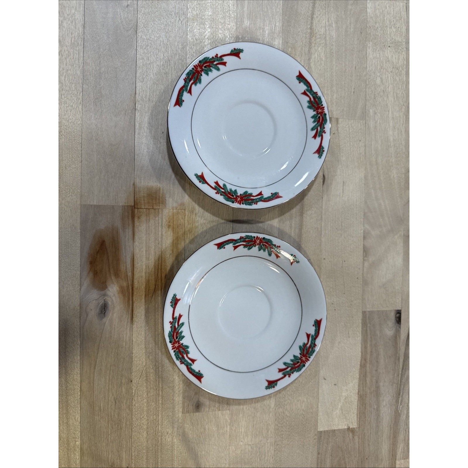 Set Of 2 Fine China of China Poinsettia & Ribbons, Gold Trim – 6″ Saucer