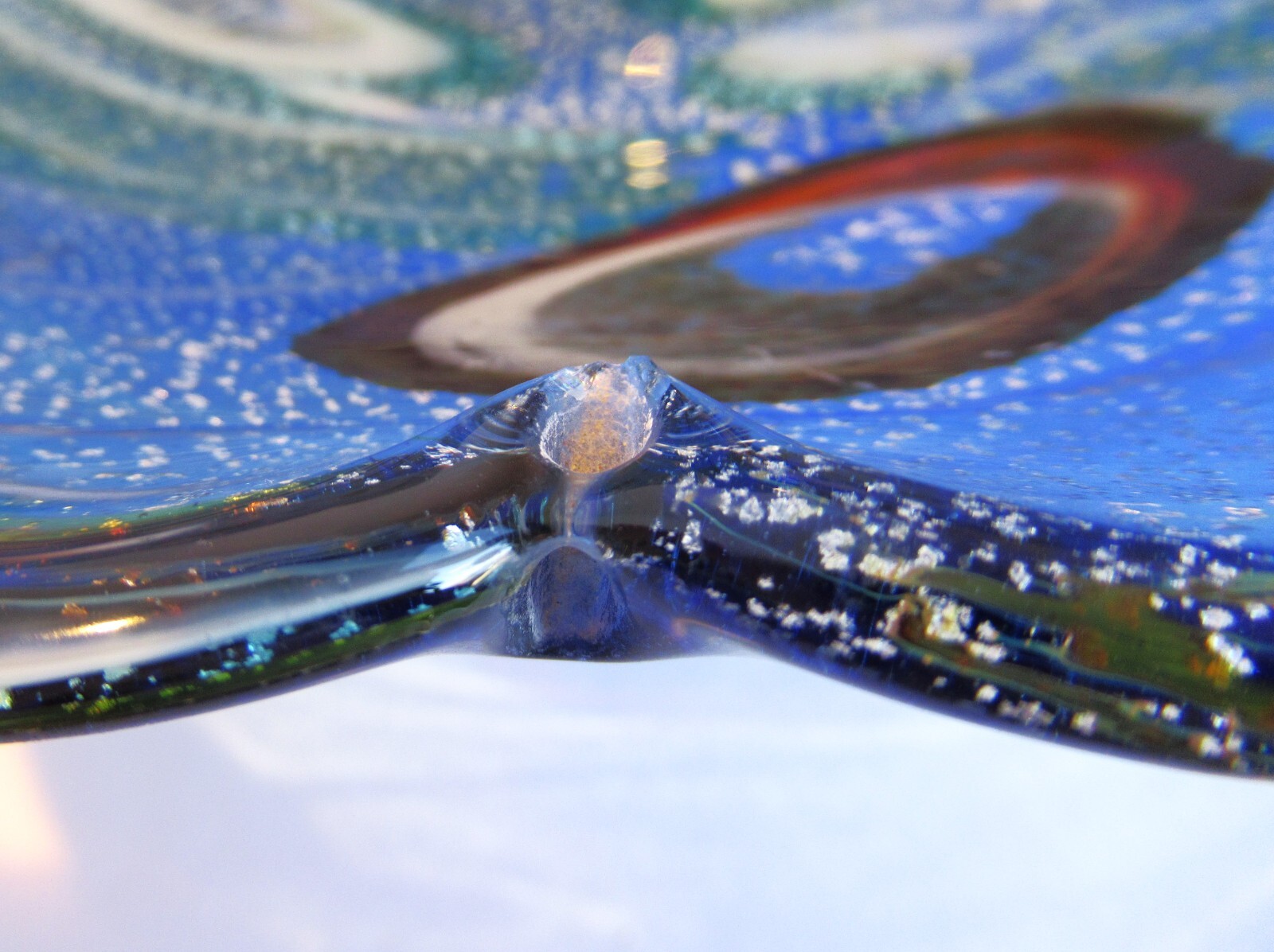 Multicolor Fused Art Glass Bowl Scalloped Edge Abstract Amoeba Design Blue Green