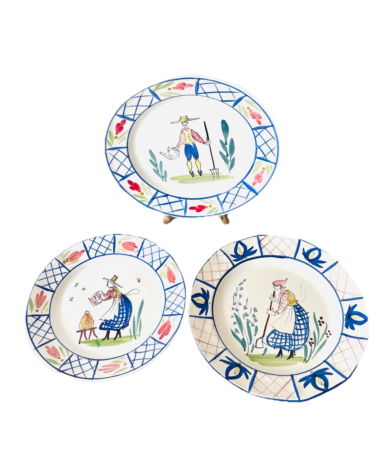 Bruce Stebner Stoneware Dinner Plates Stoneware 1996 Set of 3 Farmers Garden Bee