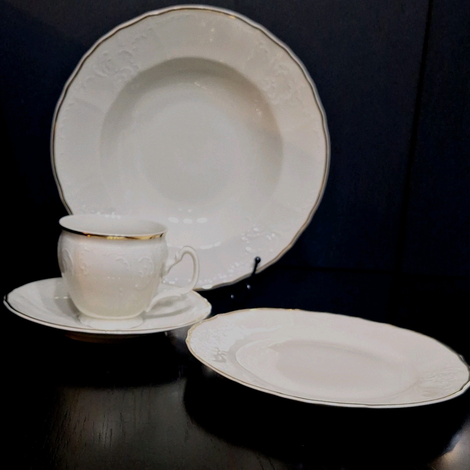 Baum Bros TM Bernadotte Ivory Porcelain Luncheon Set Salad Plate Bowl Cup Saucer