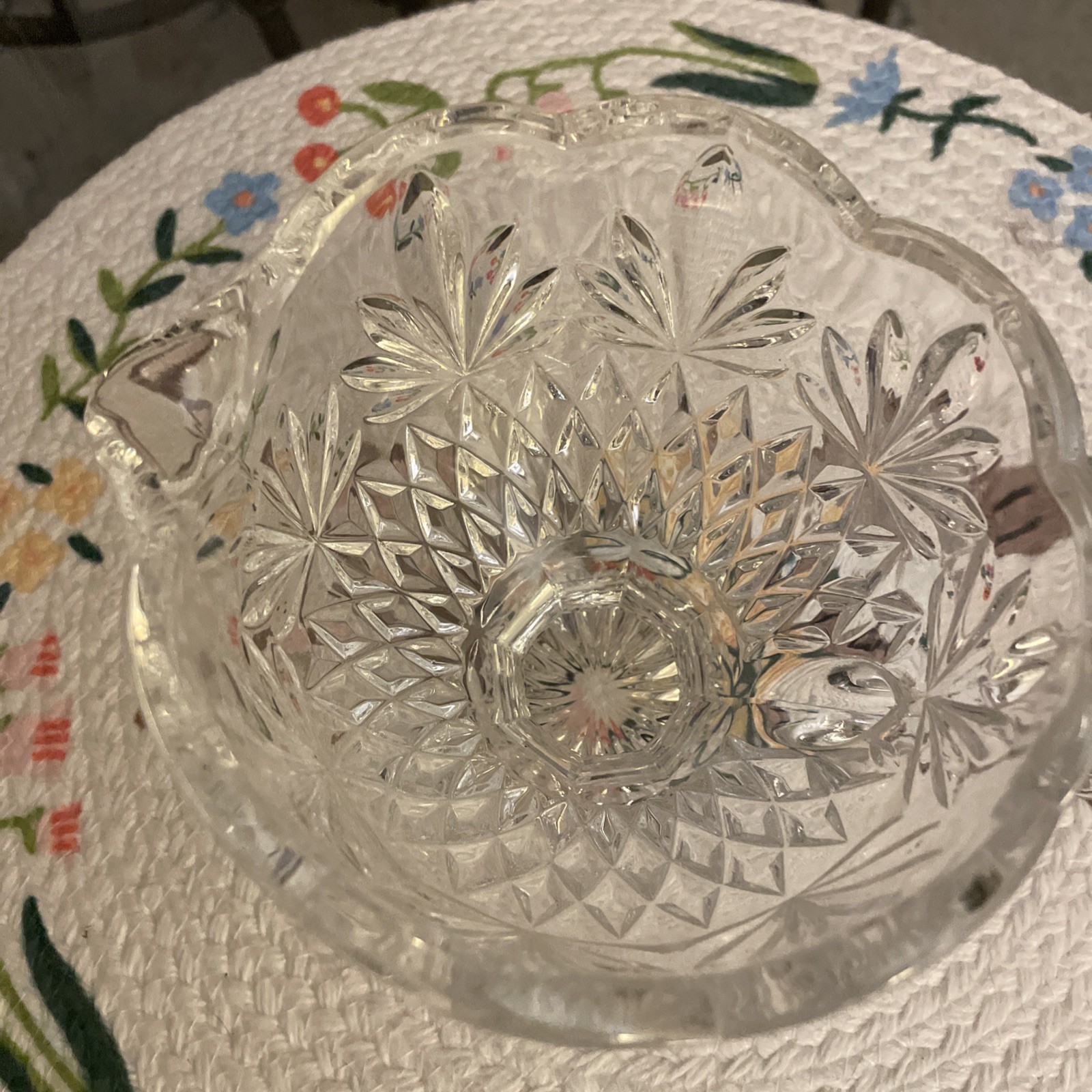 Clear Cut Glass Gravy Boat with Handle, Etched Patterns, Glossy Finish