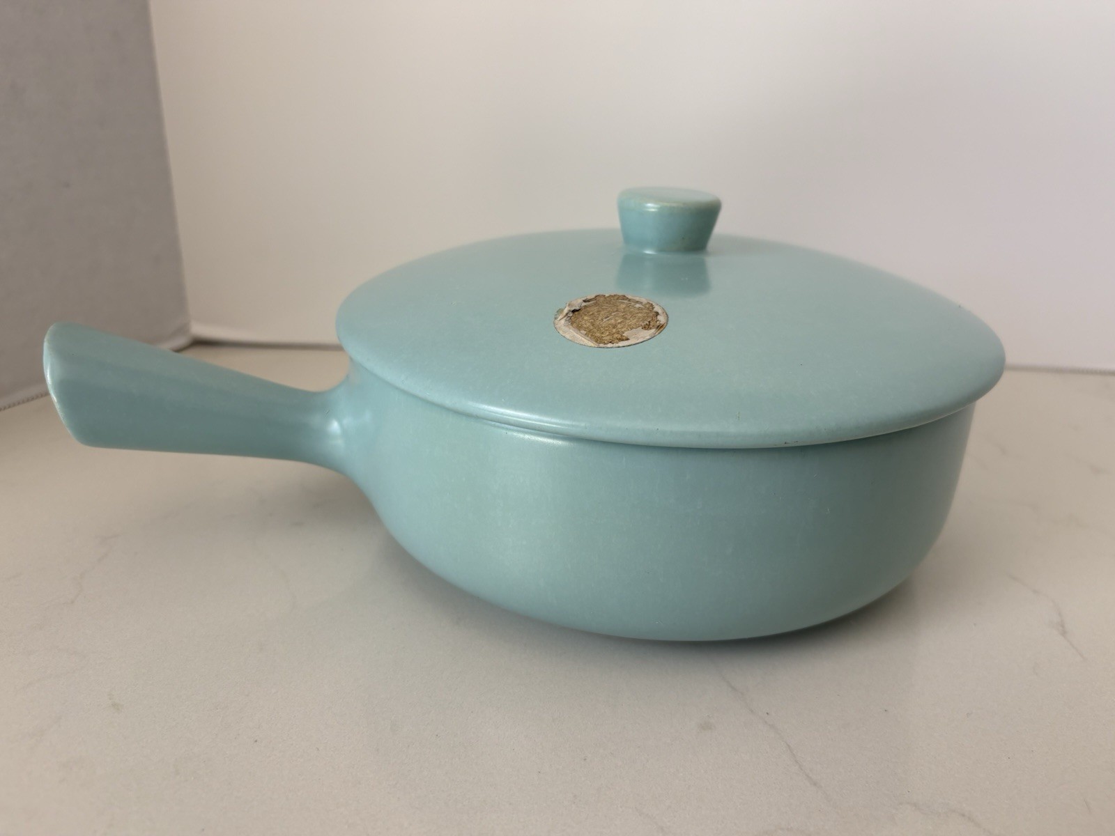La Solana Pottery Aqua Blue w Handle & Lid Baking Dish Made In USA Arizona