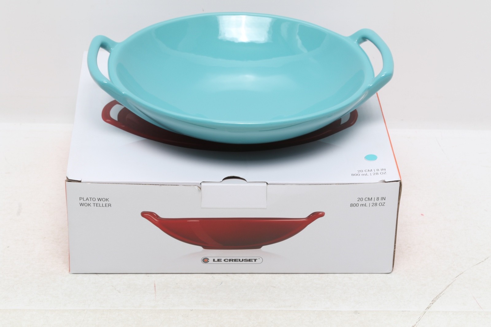 LE CREUSET 8″ TURQUISE Stoneware Wok Dish Bowl 28 oz Asian Cuisine