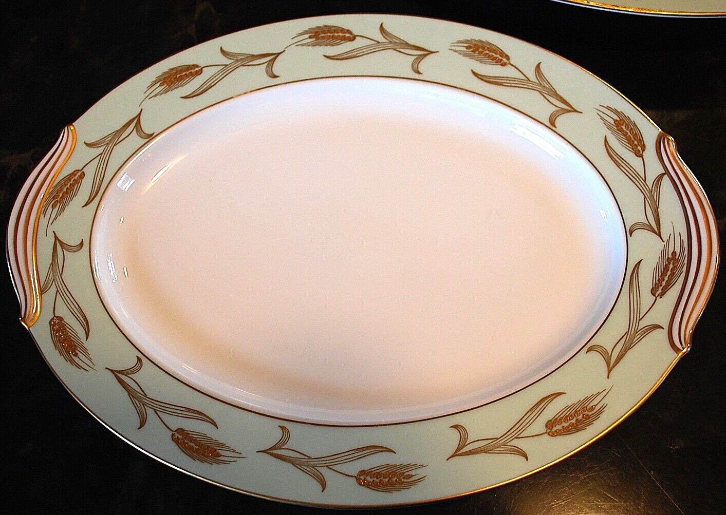Set 2 Vintage Noritake ALICE Platters 16″ & 12″ GOLD WHEAT ON AQUA BAND c1951