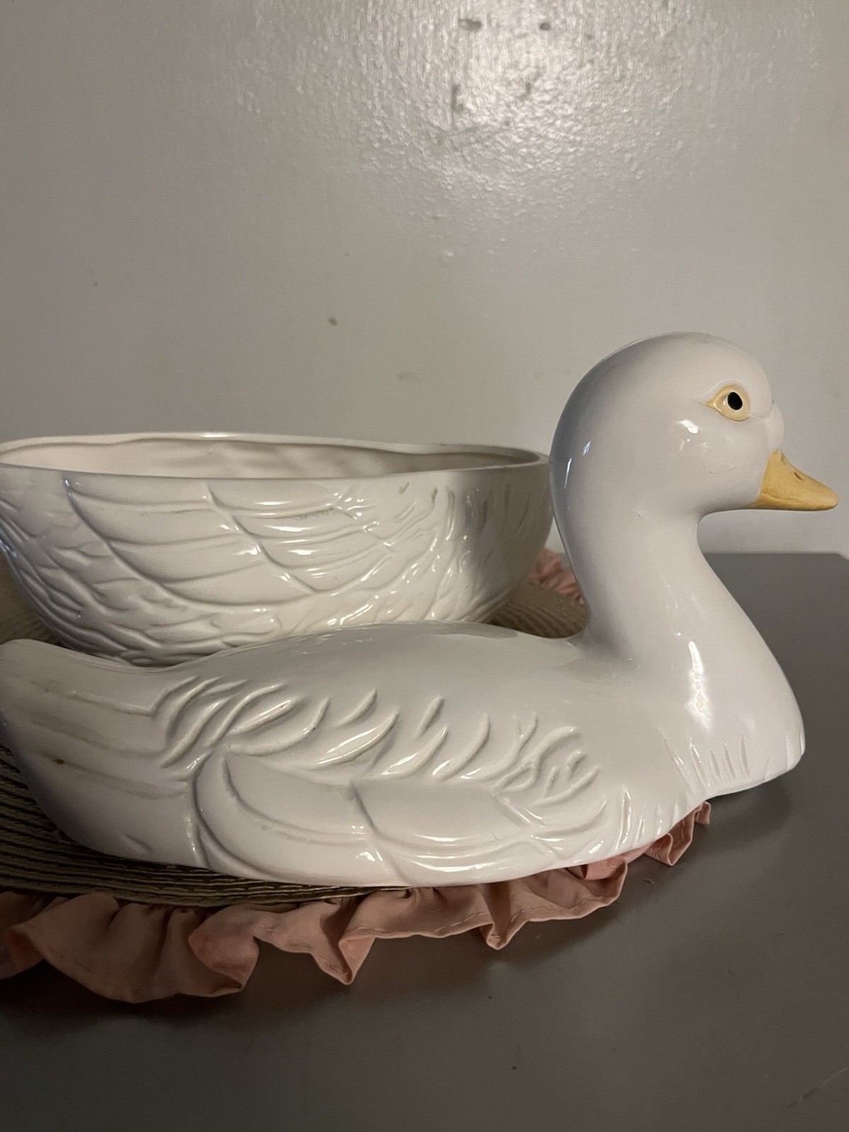 Vintage white ceramic duck soup tureen or duck on a nest! Very Pretty!!