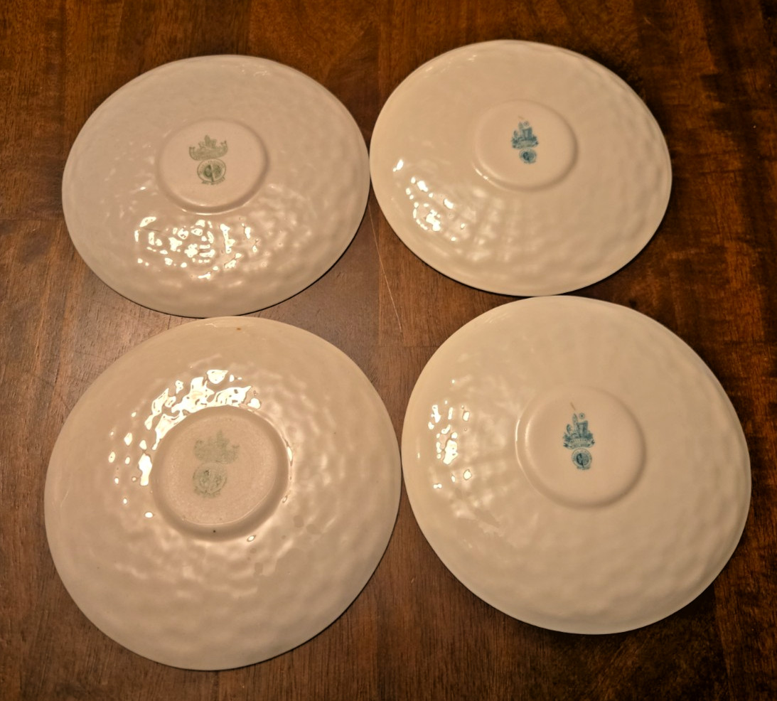 Belleek Basketweave Shamrock Saucers set of 4