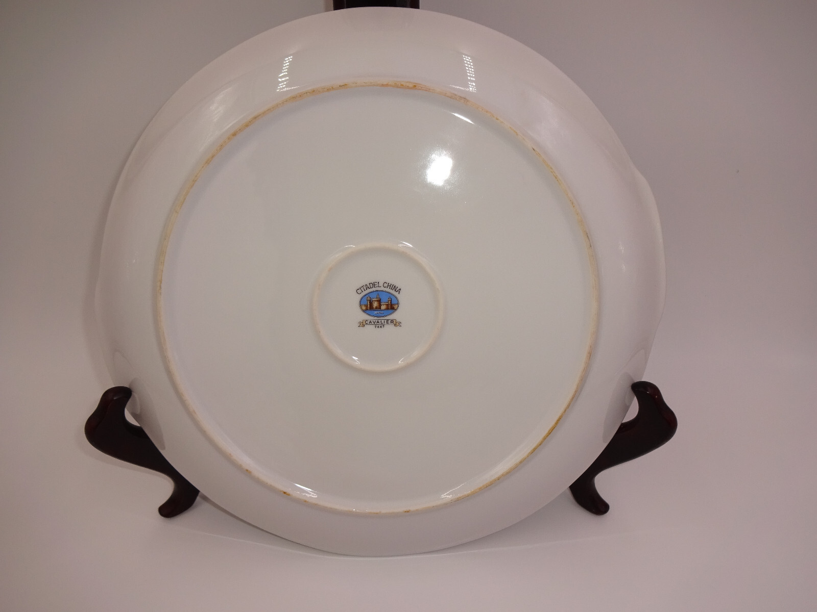 Vintage Citadel China Cavalier Double Handle Plate White Pink Leaves 7447 Japan