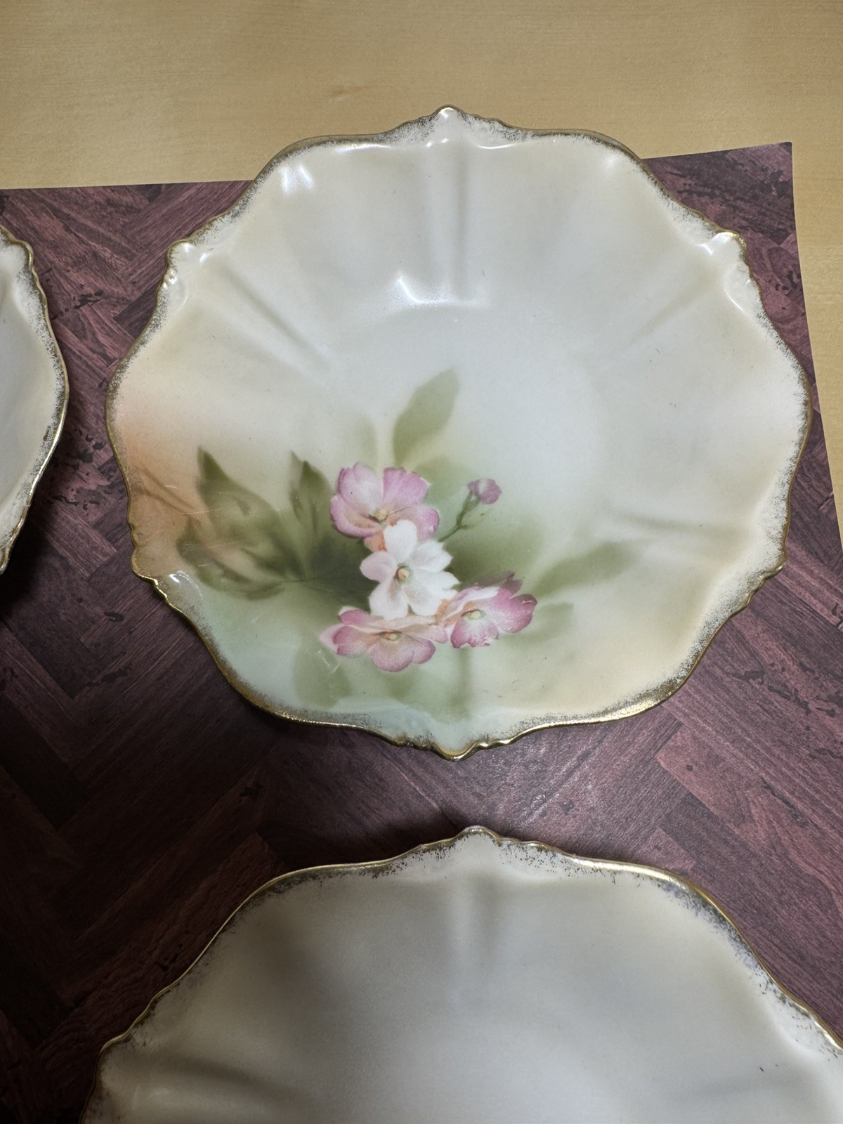RS Prussia Floral Berry Bowls Set 4 PCS Scalloped Hand Painted