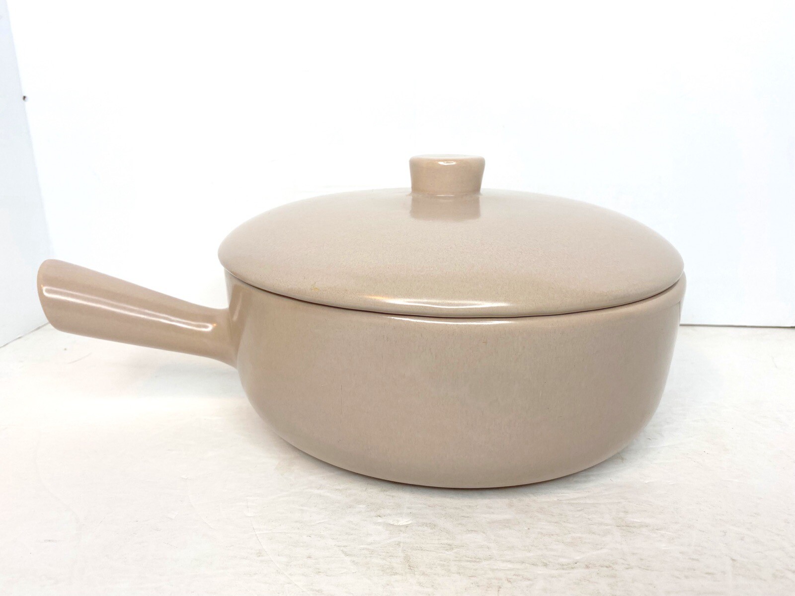 Vintage La Solana California Pottery Individual Covered Casserole Handle Pink