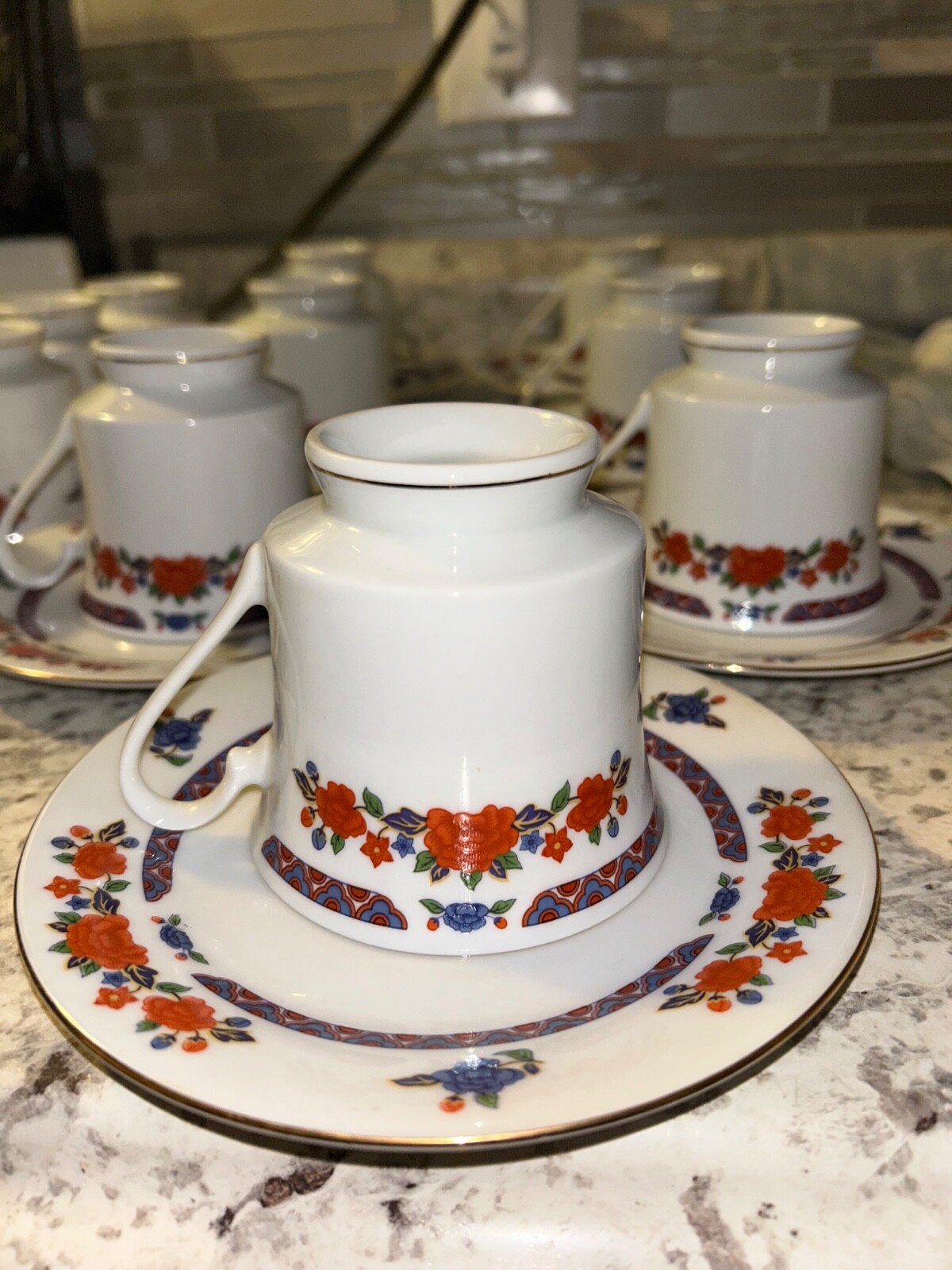 CROWN MING – 7 Pc Set – Fine Bone China Jian Shiang Tea Cup w/ Plates